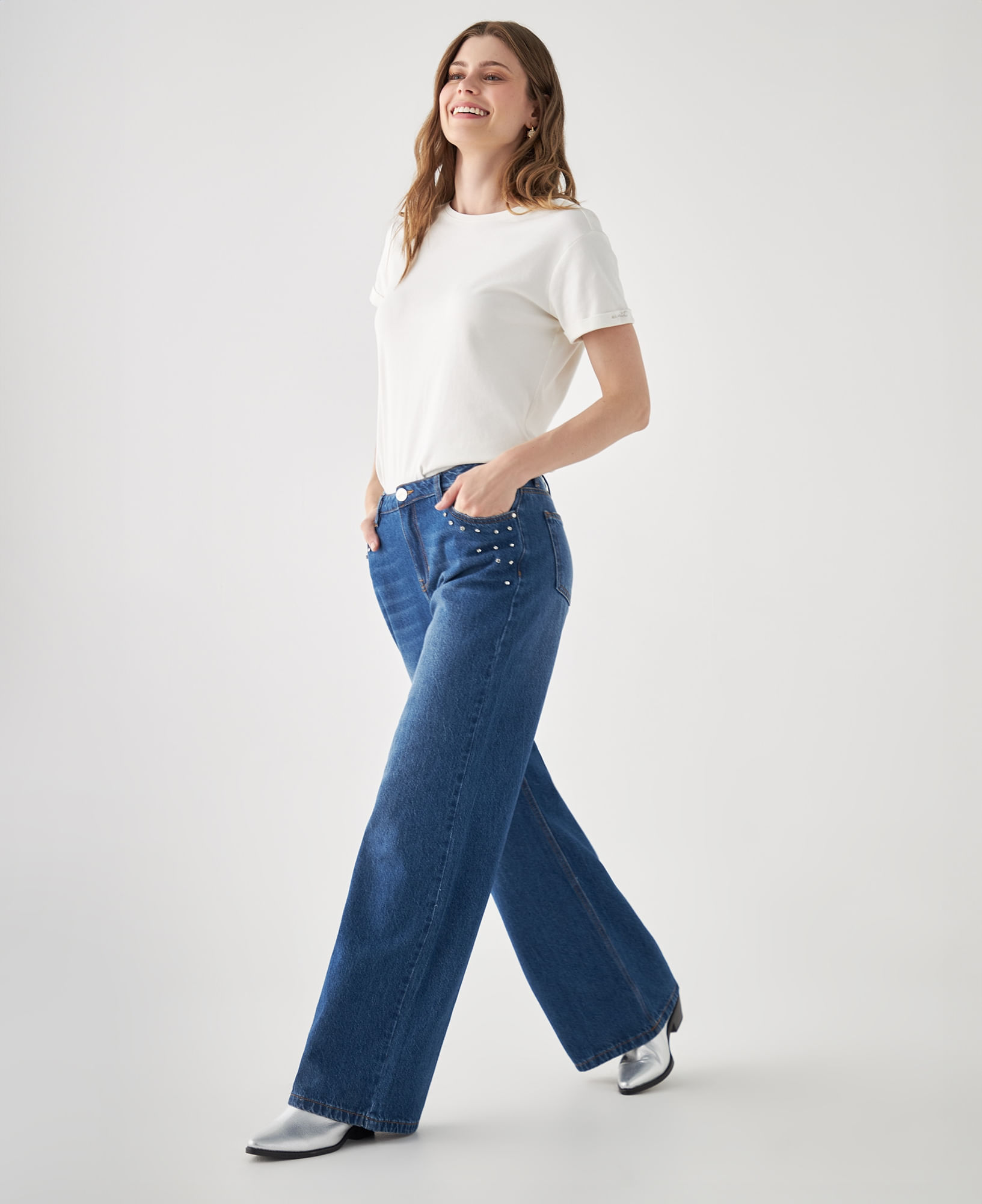 Jean Wide Leg con apliques para mujer
