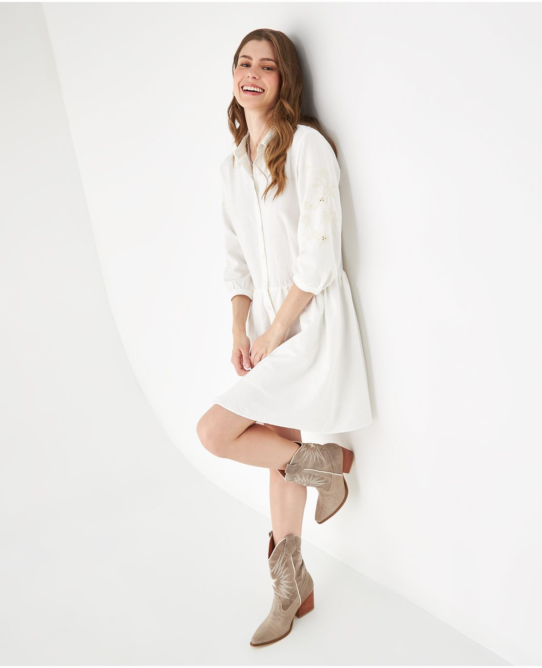 Vestido corto manga larga para mujer