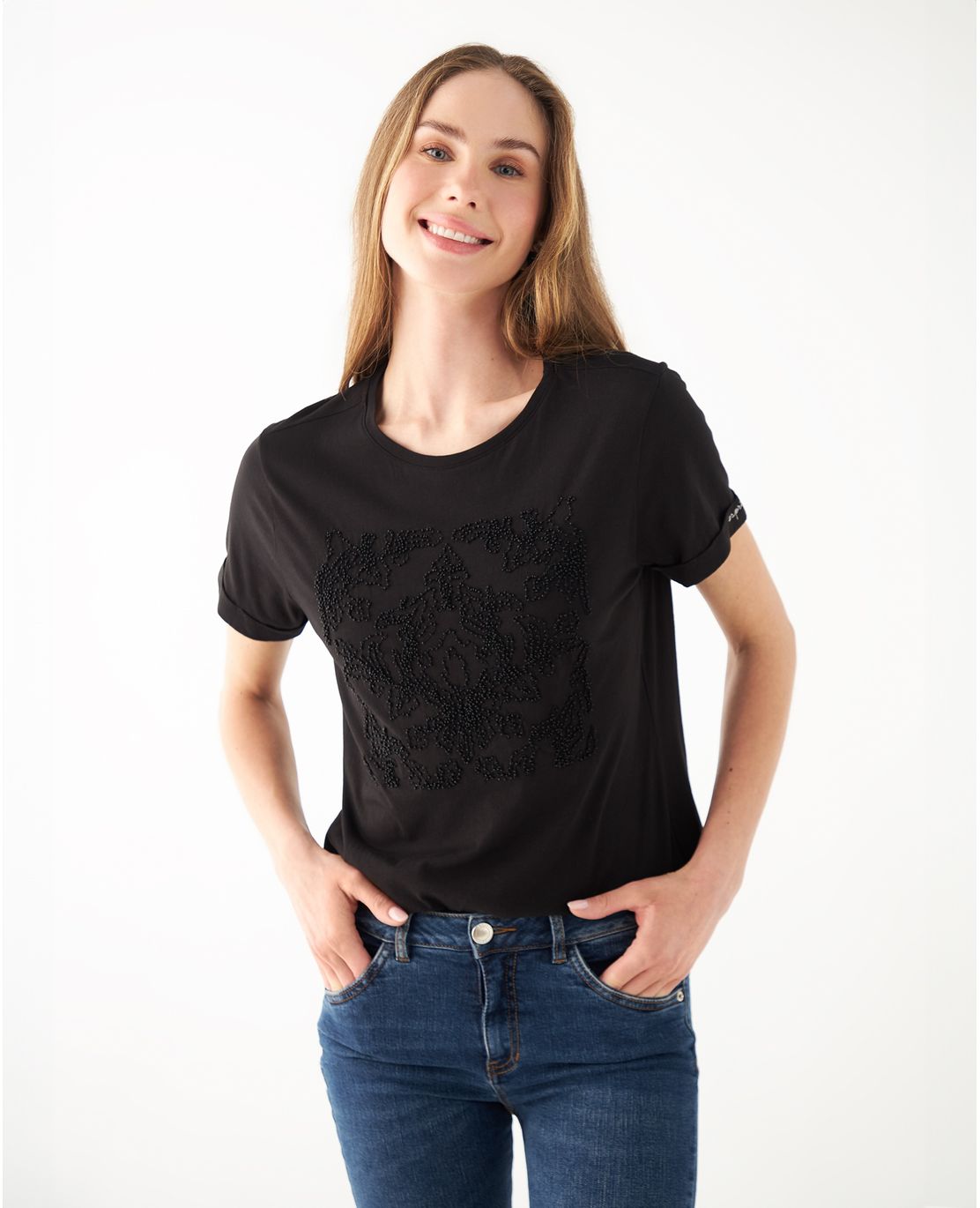 Camiseta con bordado decorativo para mujer