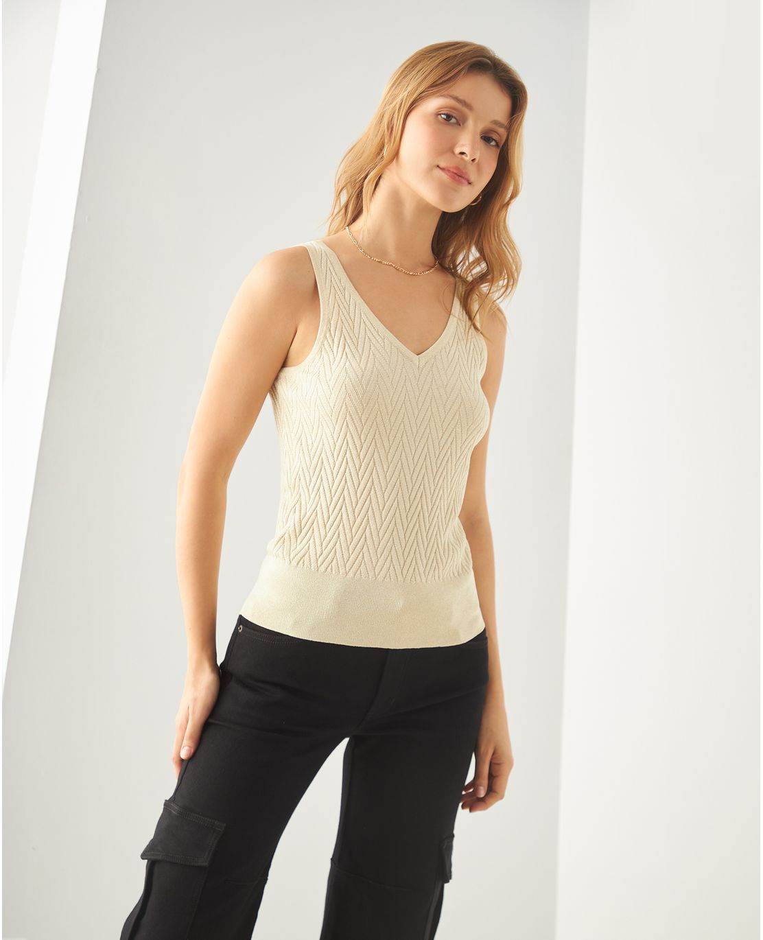 Camiseta tejida manga sisa para mujer