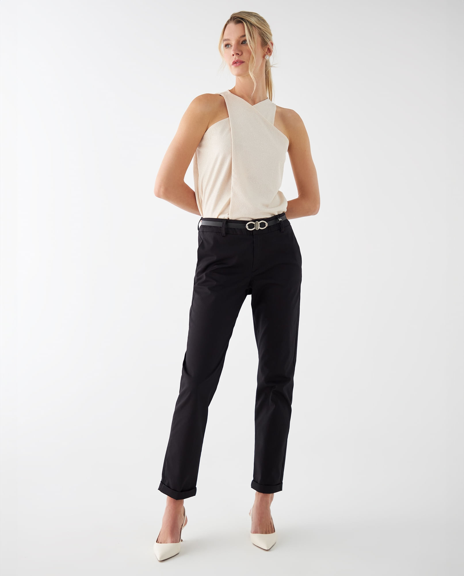 Pantalón con bolsillos diagonales para mujer