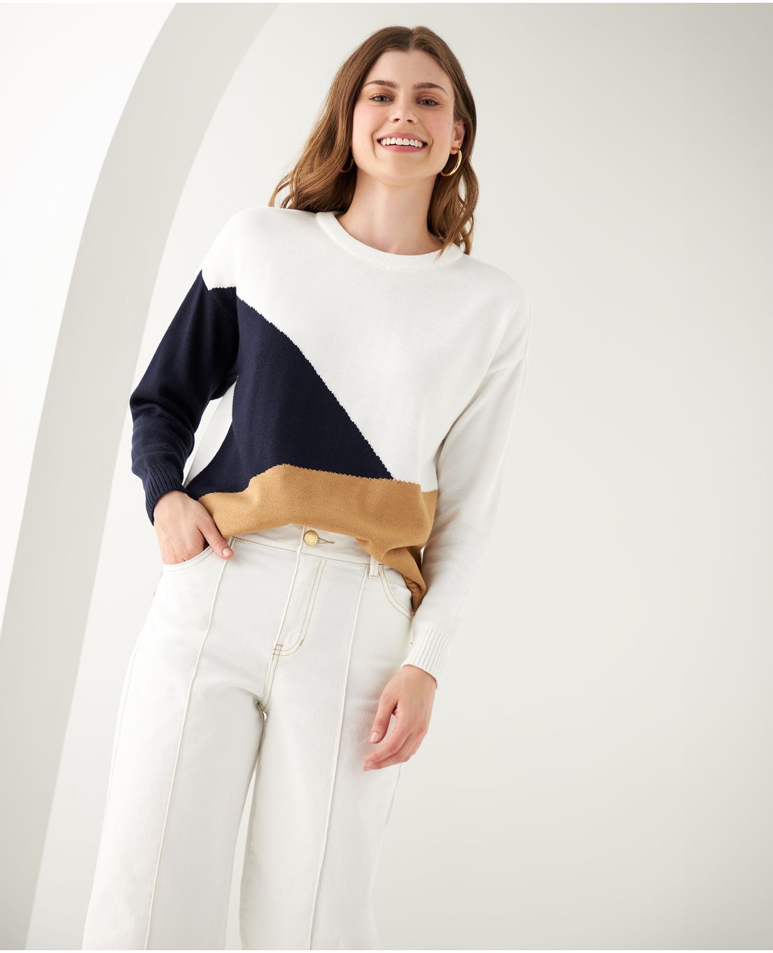 Buzo tejido en bloques de color para mujer