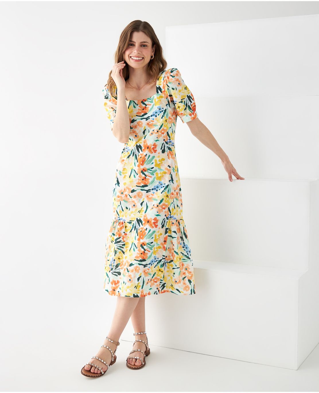 Vestido midi con escote recto