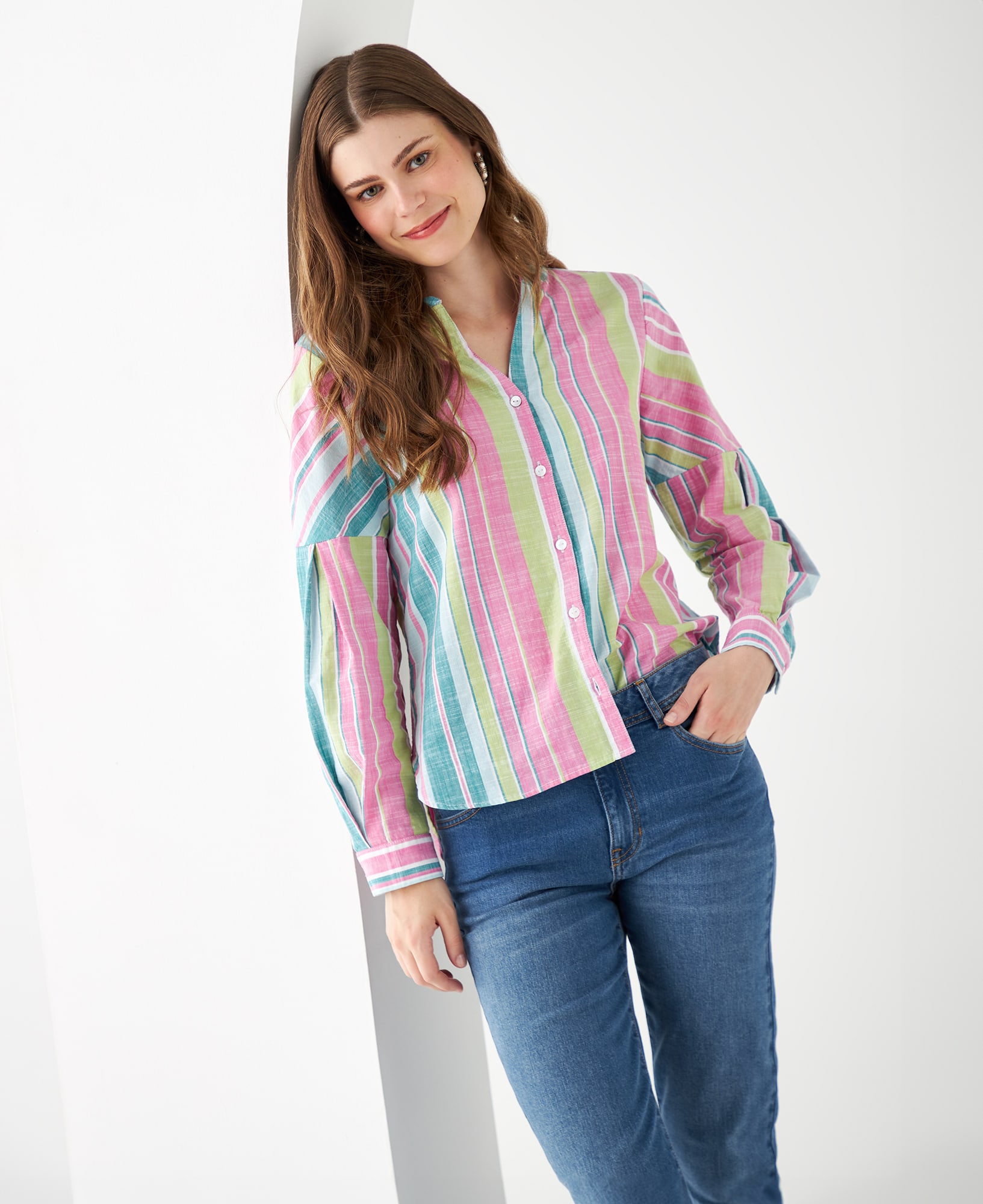 Camisa con bloques de color para mujer