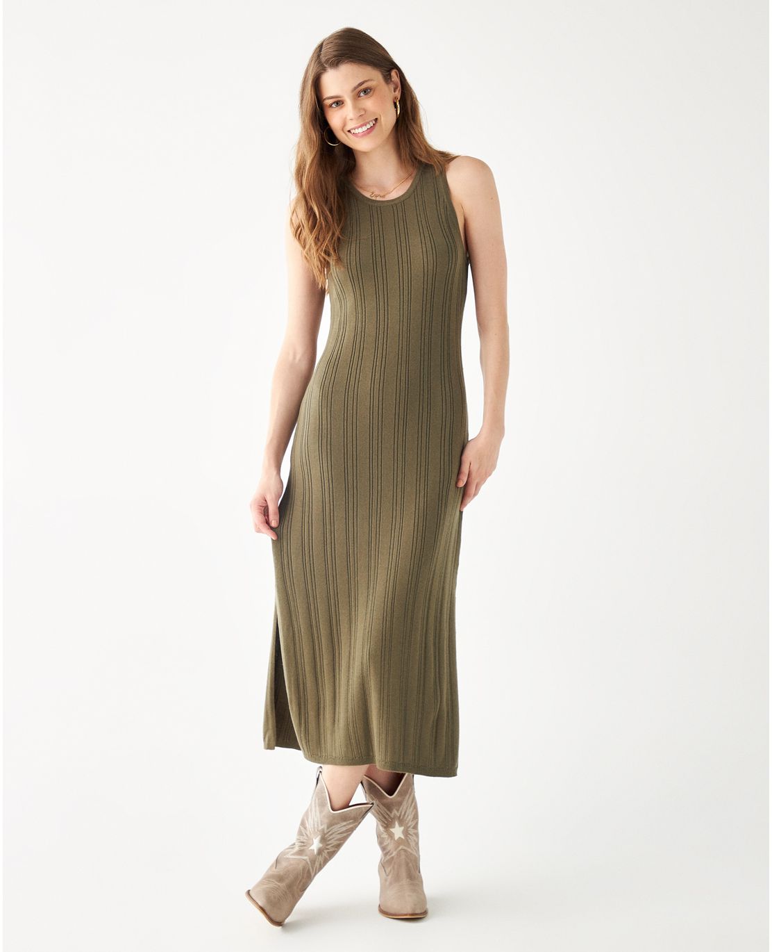 Vestido tejido con aberturas laterales para mujer