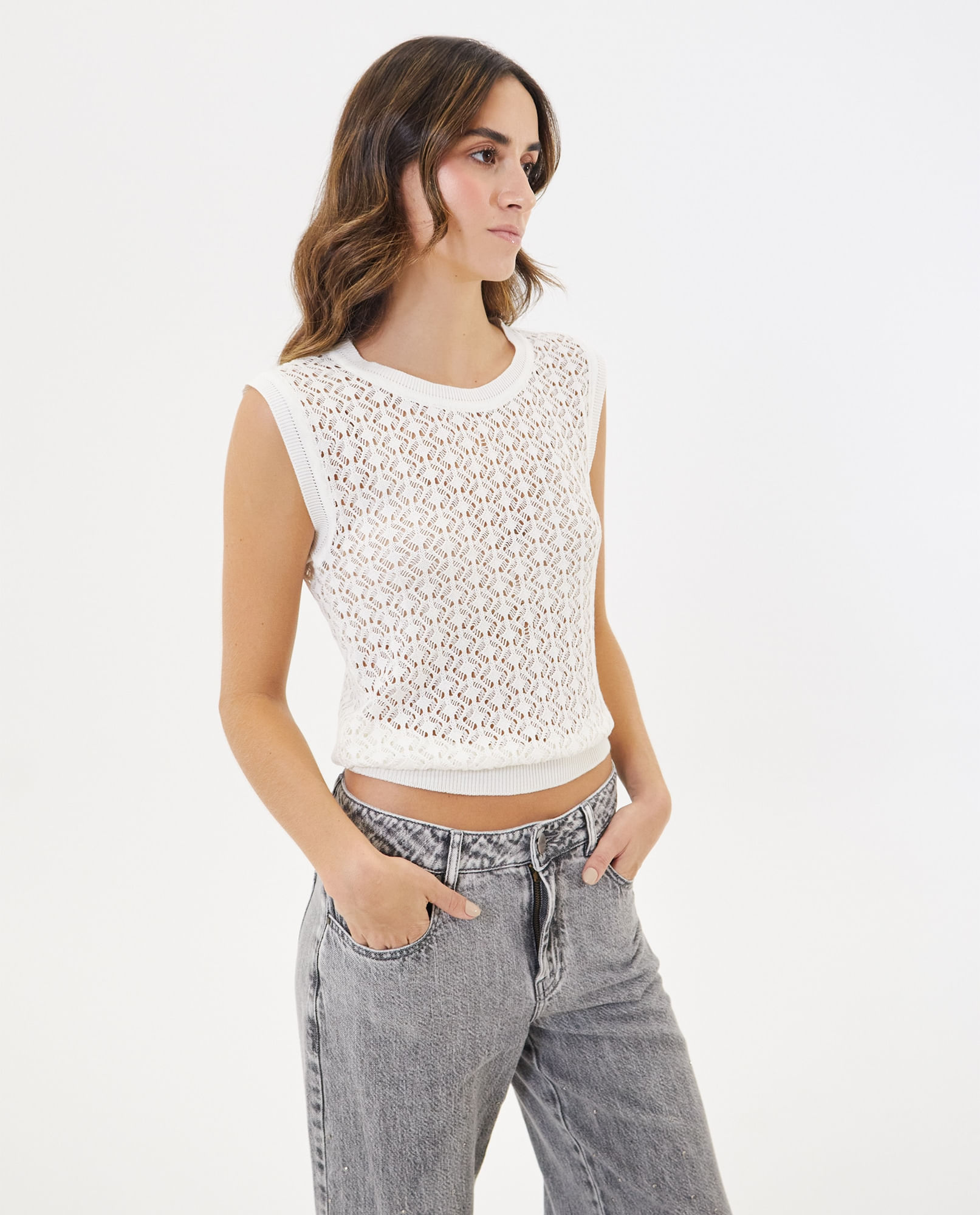 Chaleco tejido cuello redondo para mujer