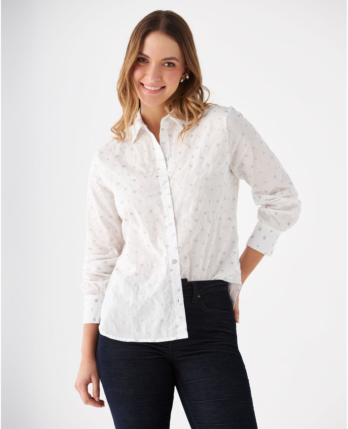 Camisa con bordado de estrellas para mujer