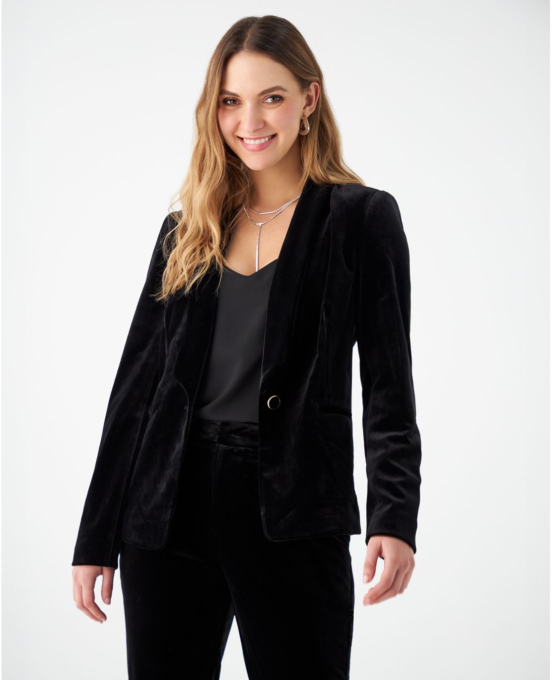 Blazer en tela tipo velvet para mujer