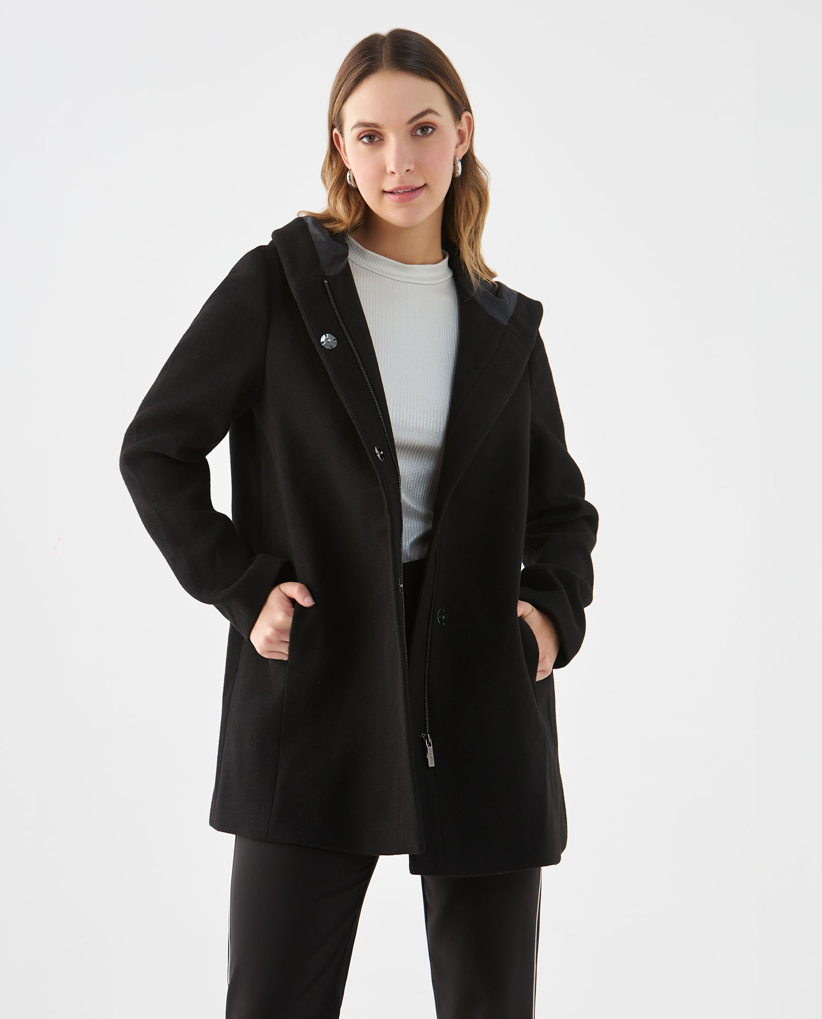 Chaqueta tipo abrigo con capucha para mujer