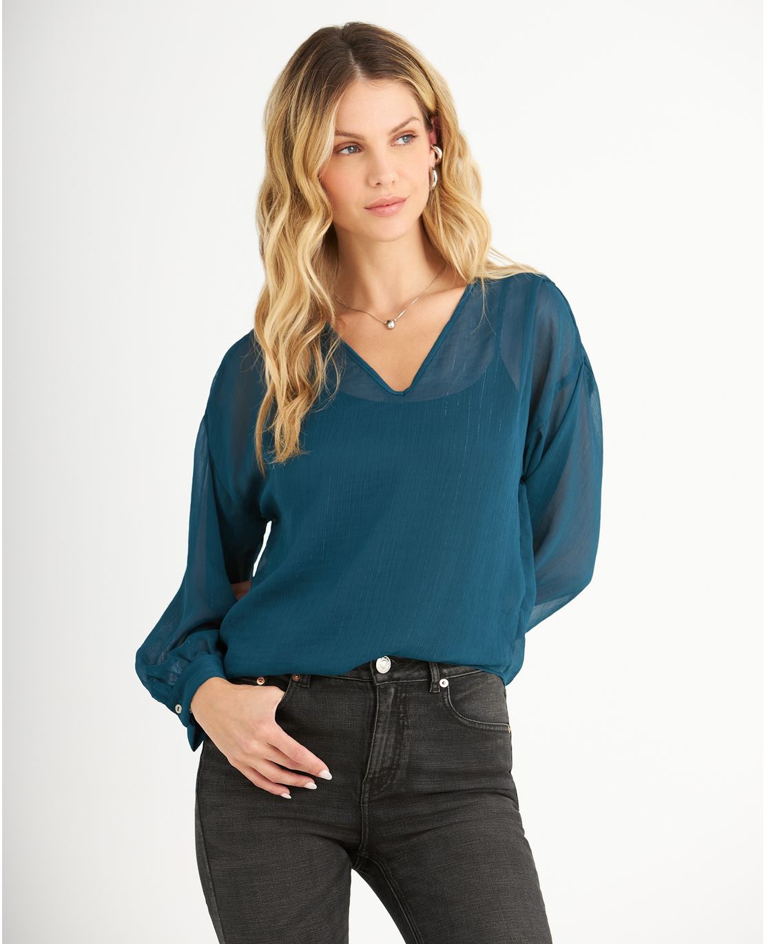 Camisa de tela con transparencia para mujer