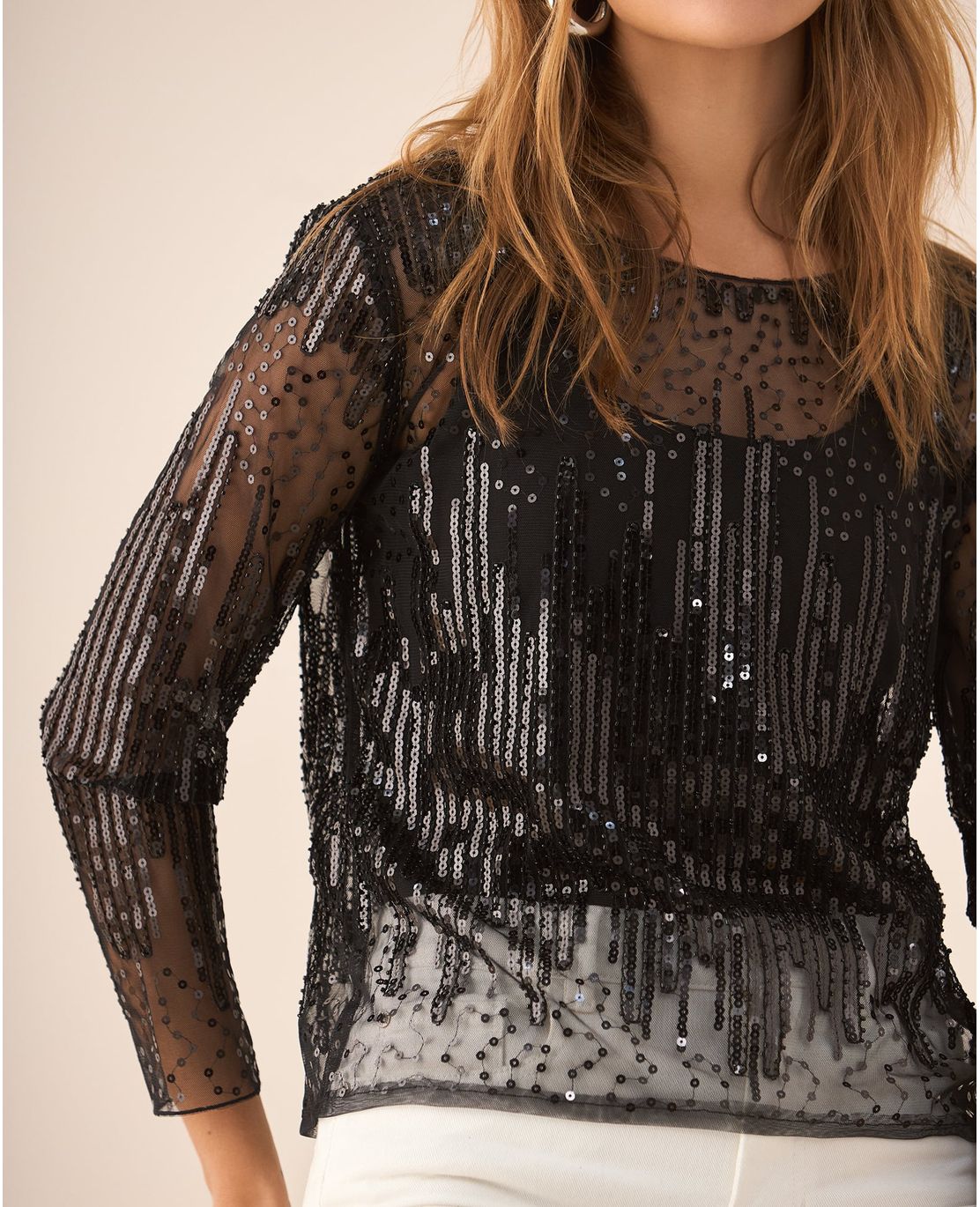 Camisa de tela con transparencia para mujer