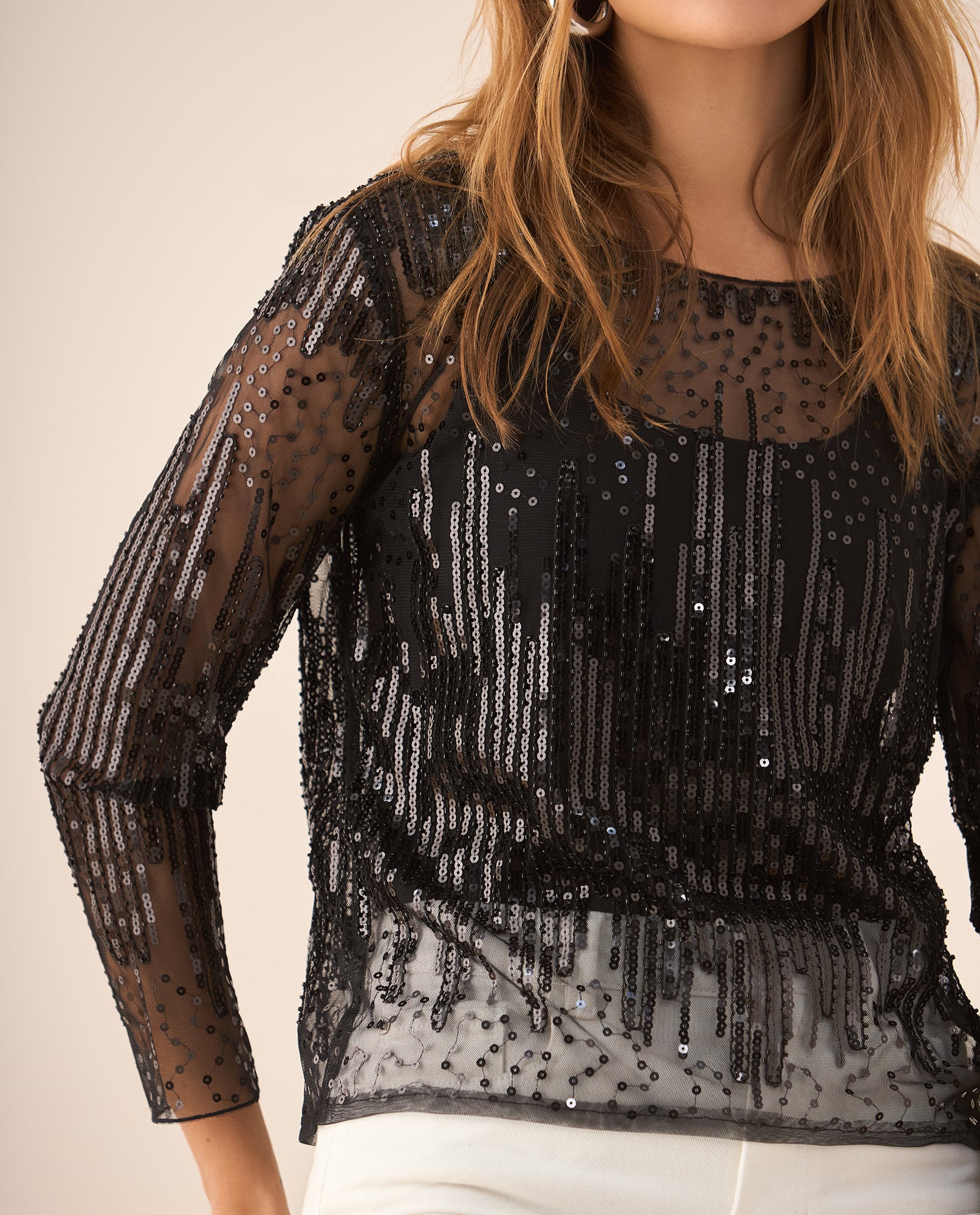 Camisa de tela con transparencia para mujer