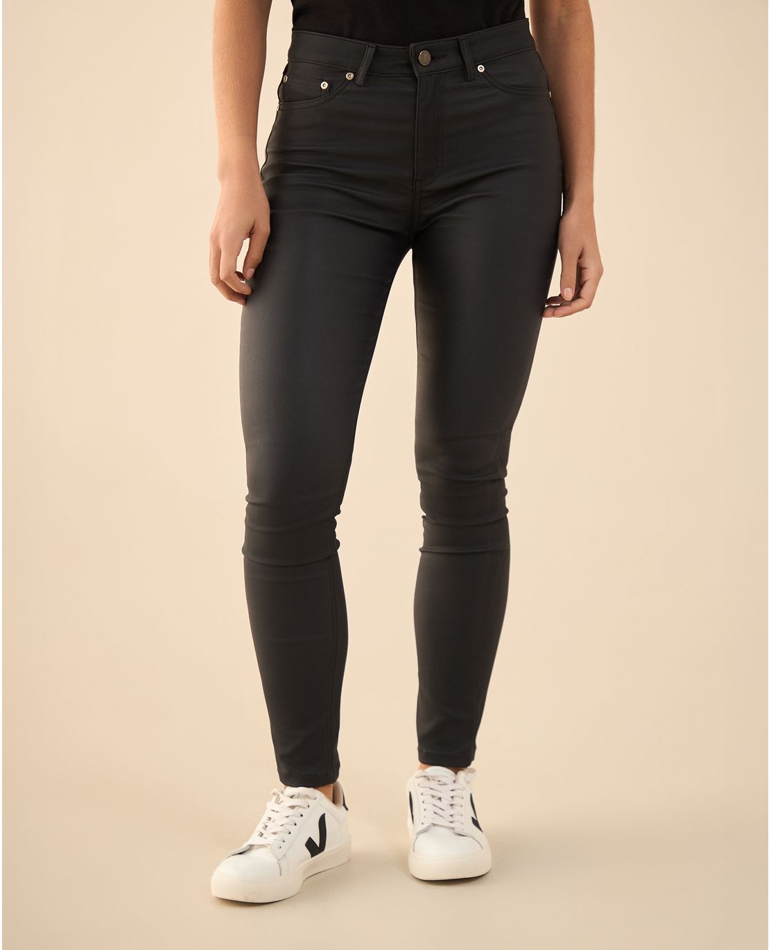 Jean Skinny efecto cuero ultra oscuro para mujer