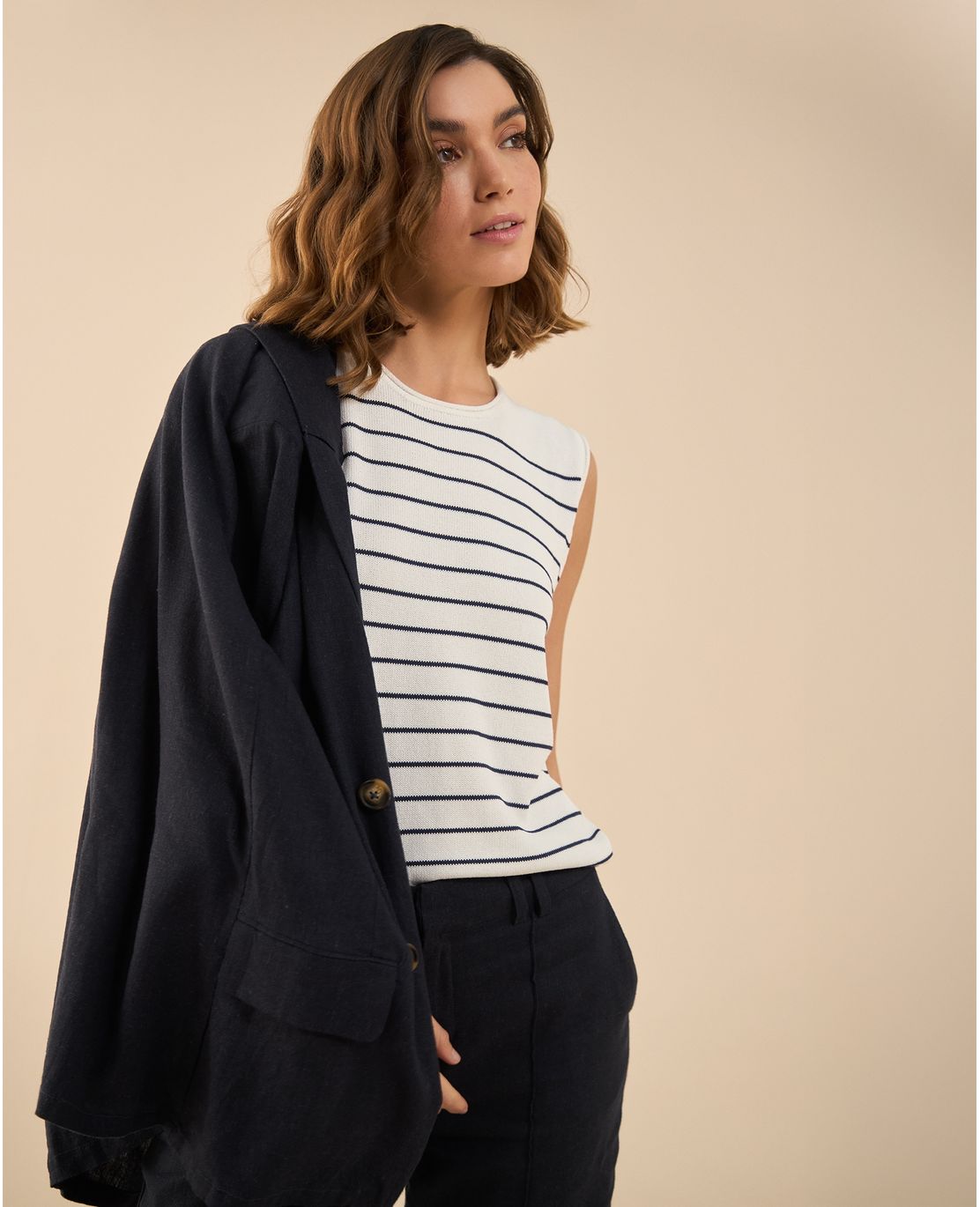 Camisa tejida con diseño a rayas para mujer