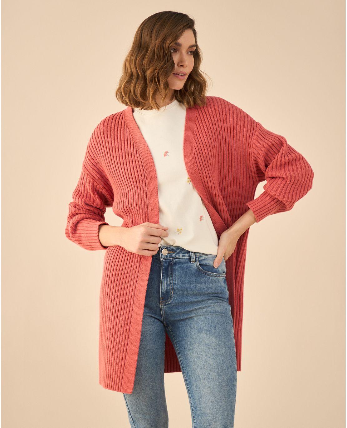 Cárdigan tejido de diseño abierto para mujer