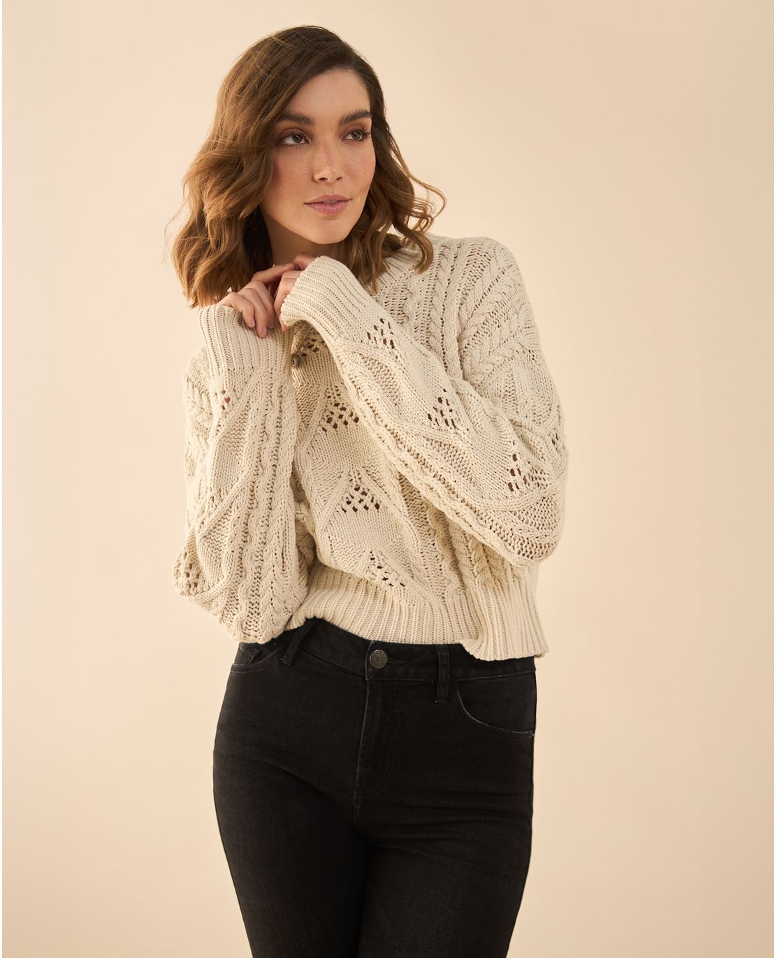 Buzo tejido de diseño cerrado para mujer