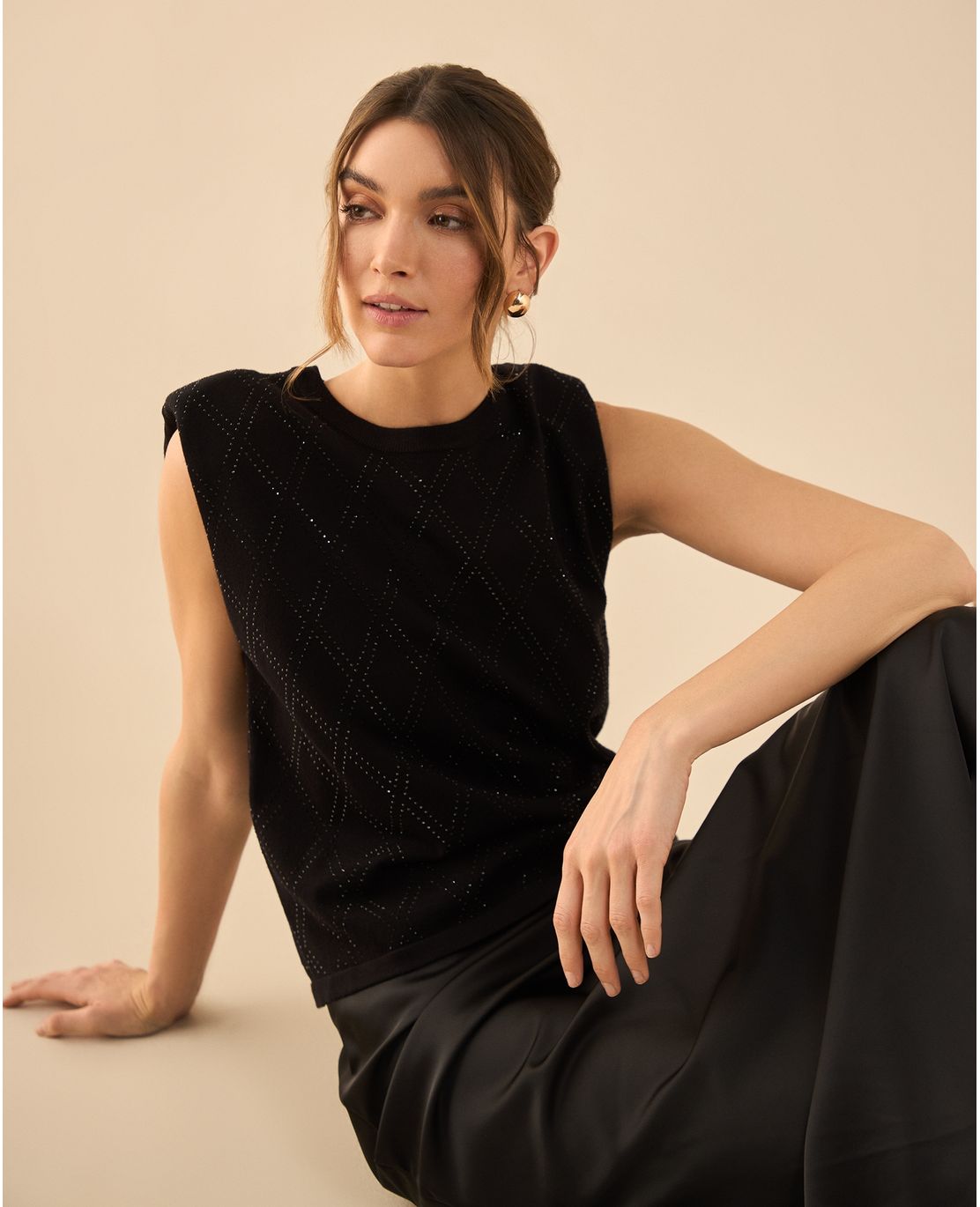 Camisa tejida manga sisa para mujer