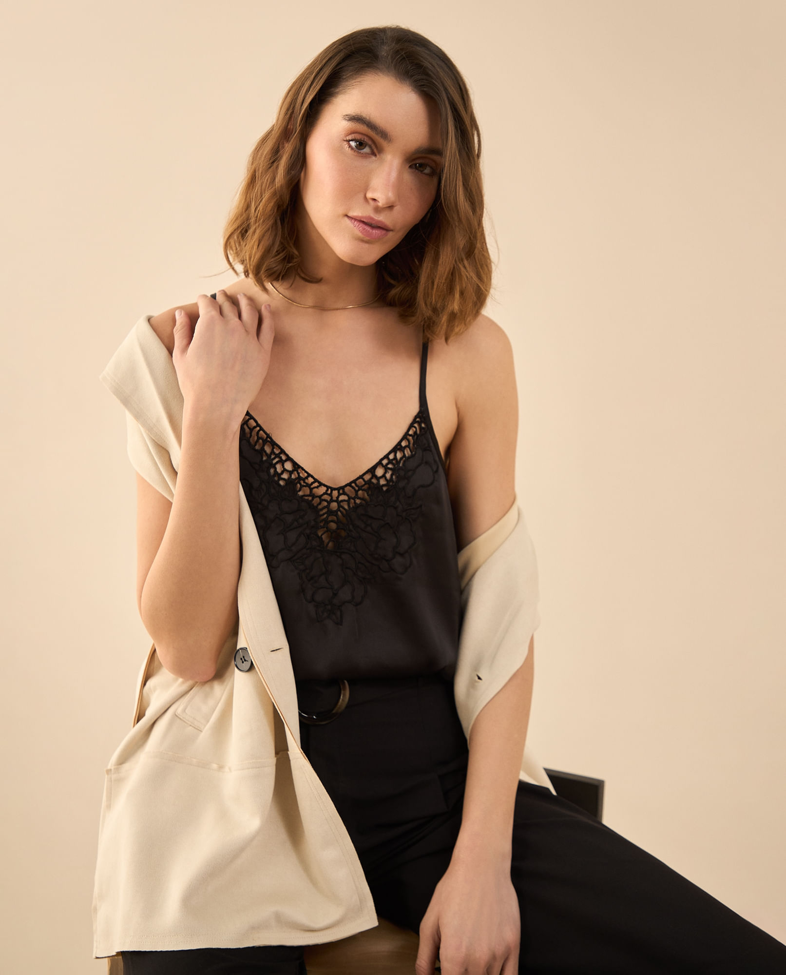 Camisa de tiras satinada para mujer