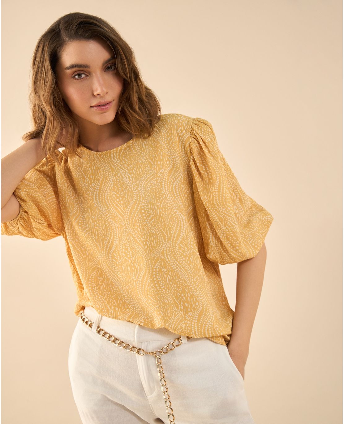 Camisa estampada manga corta para mujer