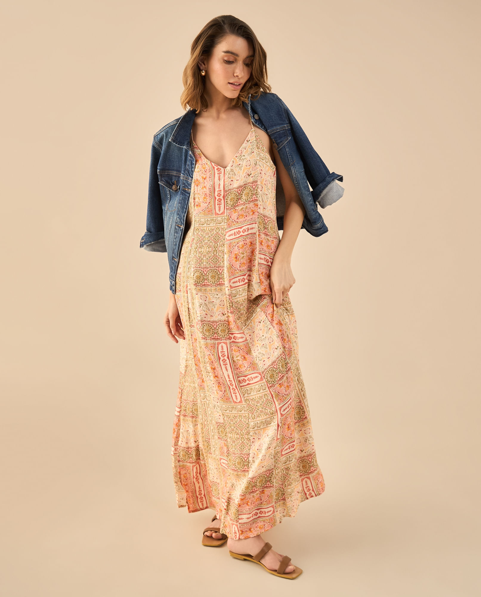 Vestido largo con flores estampadas para mujer