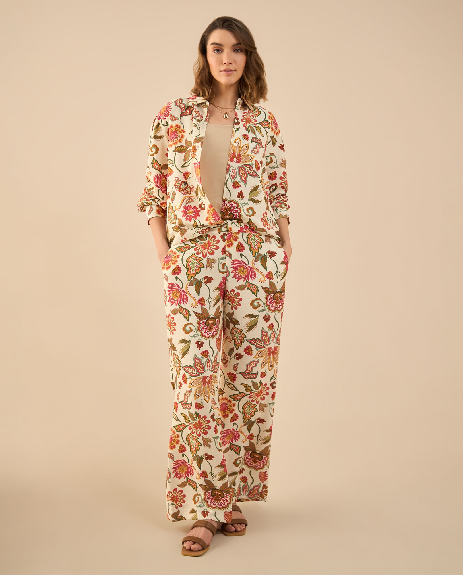 Pantalón con estampado de flores para mujer