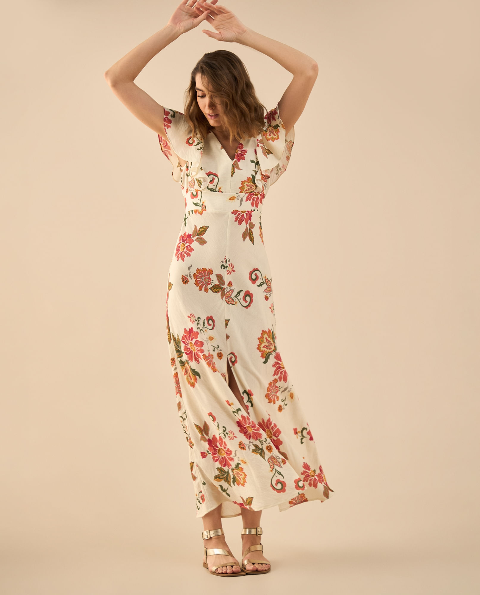 Vestido largo manga corta para mujer