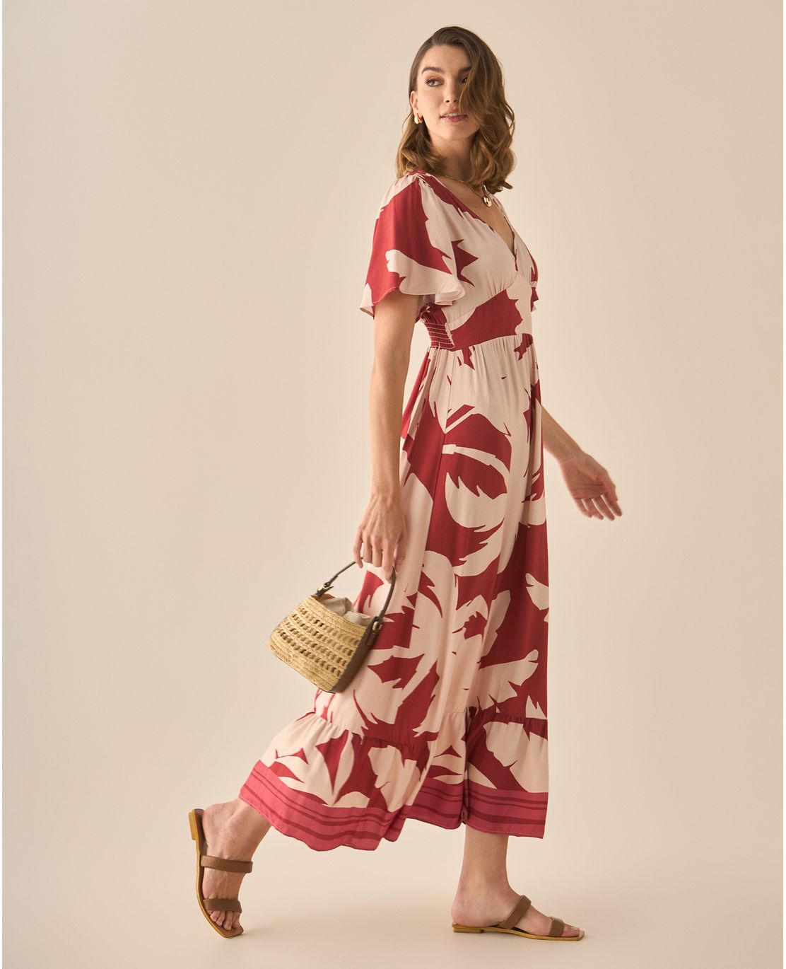 Vestido largo con escote en V para mujer