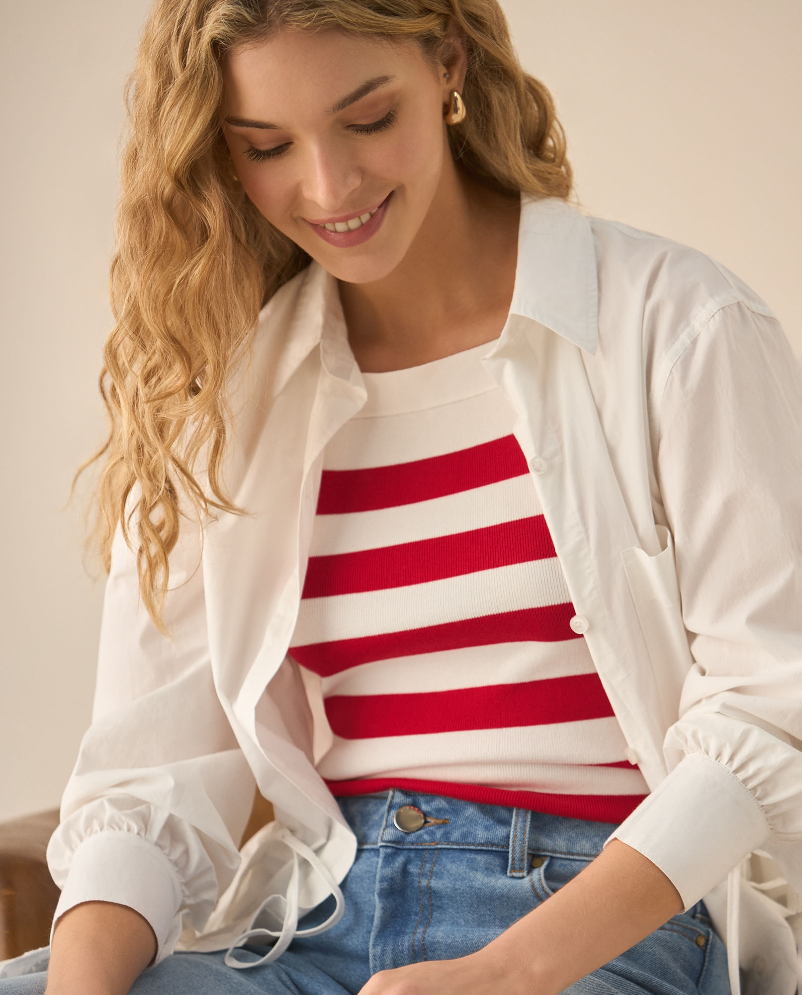 Suéter tipo camisa a rayas para mujer