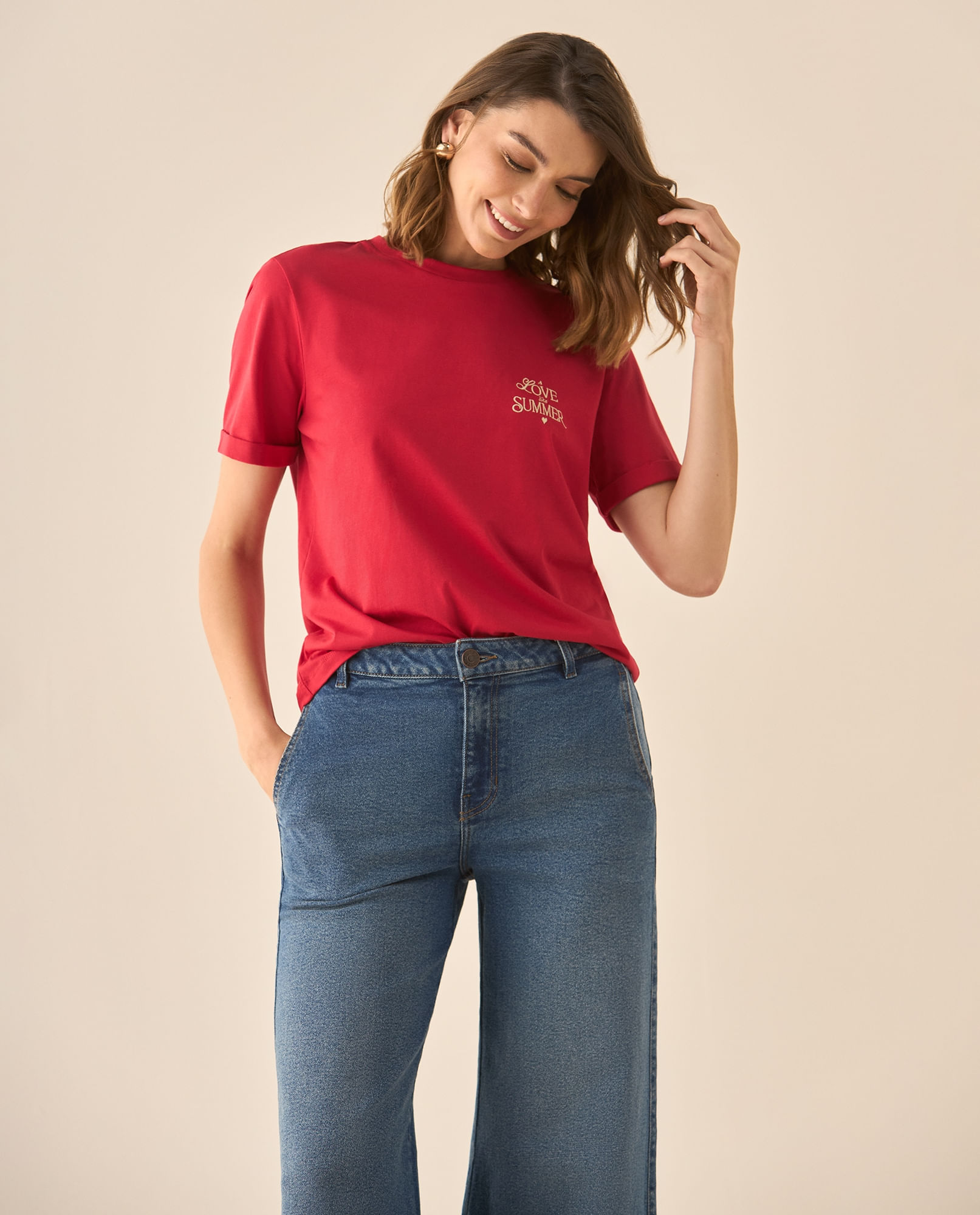 Camiseta manga corta con bordado para mujer