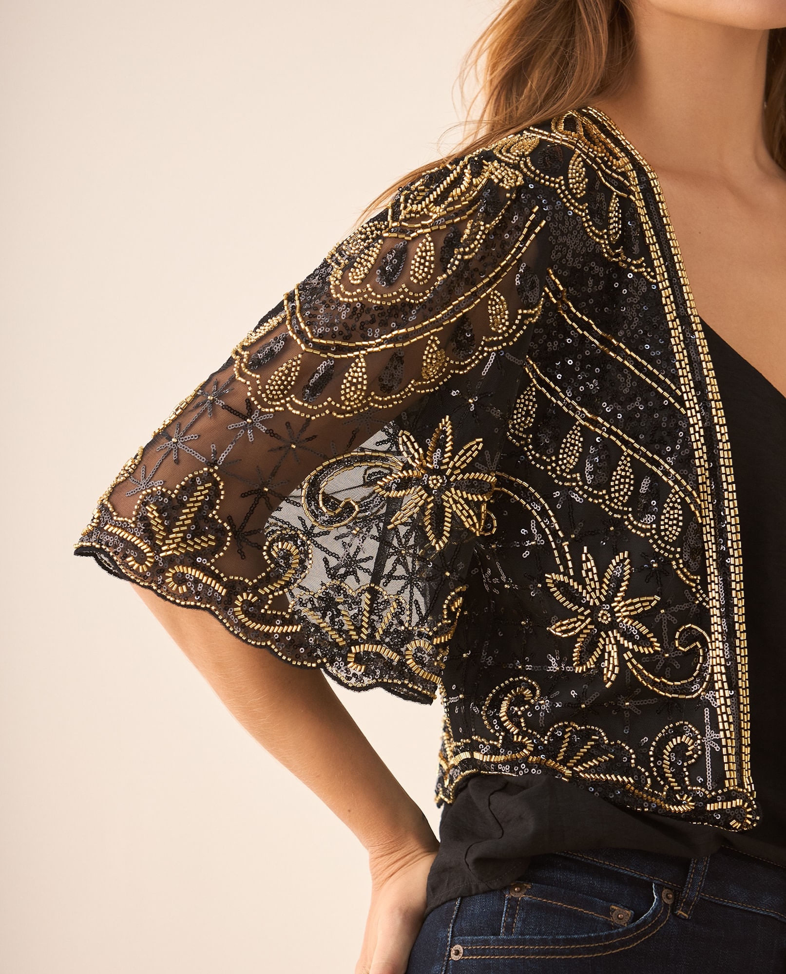 Tocado tipo camisa con transparencia para mujer