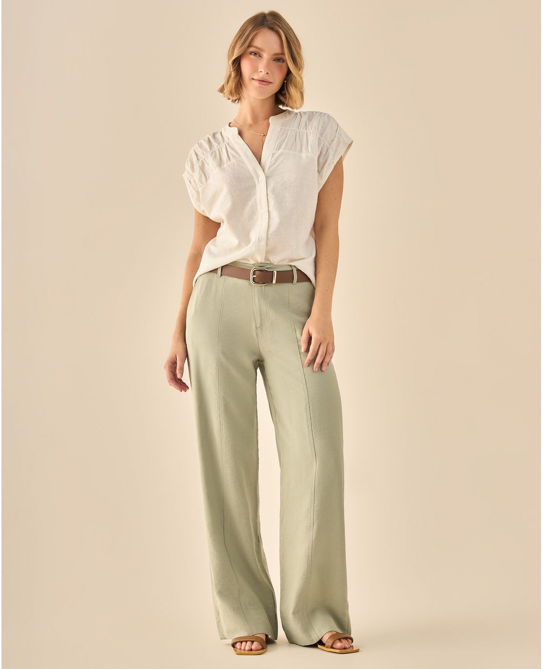 Pantalón Wide Leg con Detalles Artesanales
