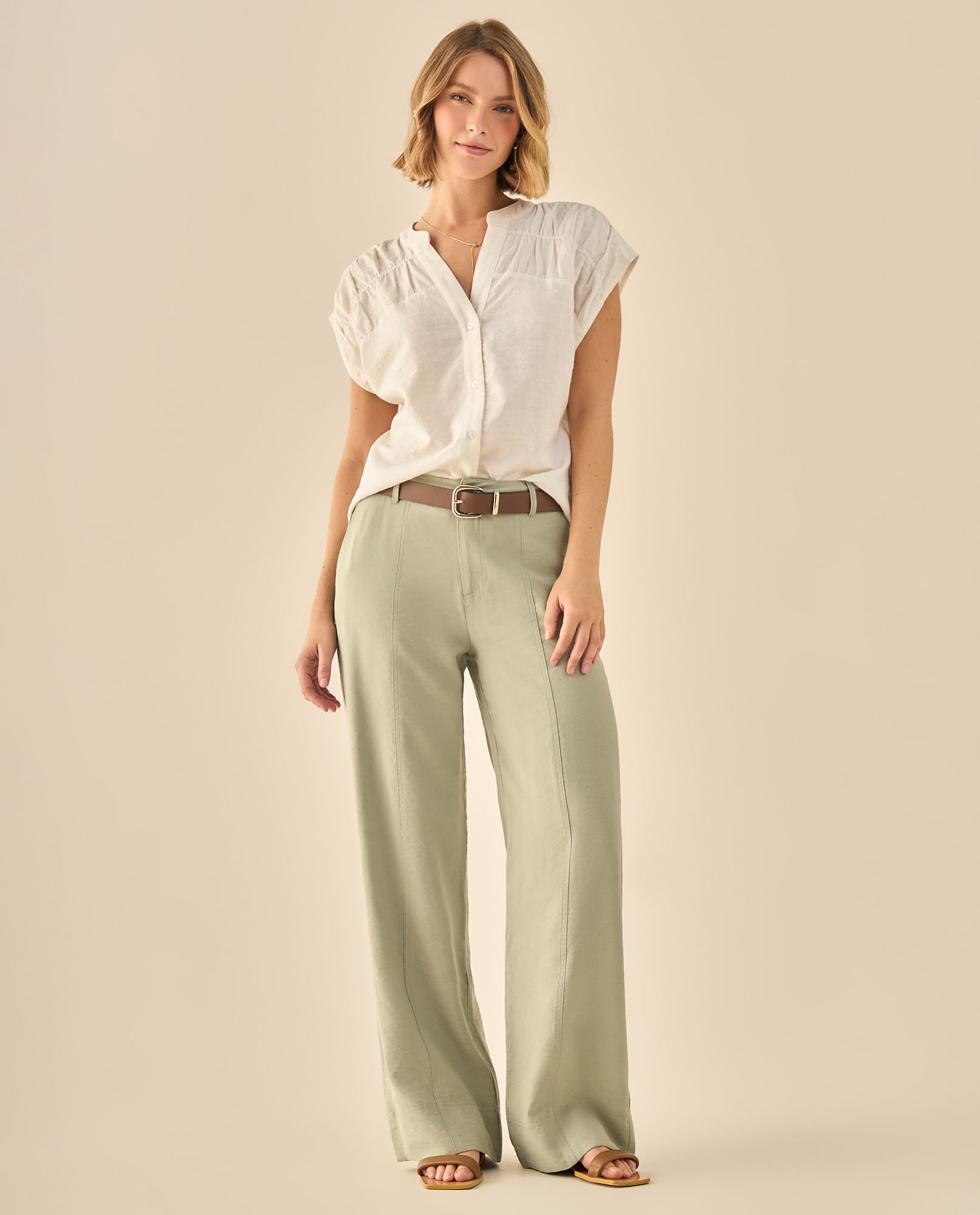 Pantalón Wide Leg con Detalles Artesanales