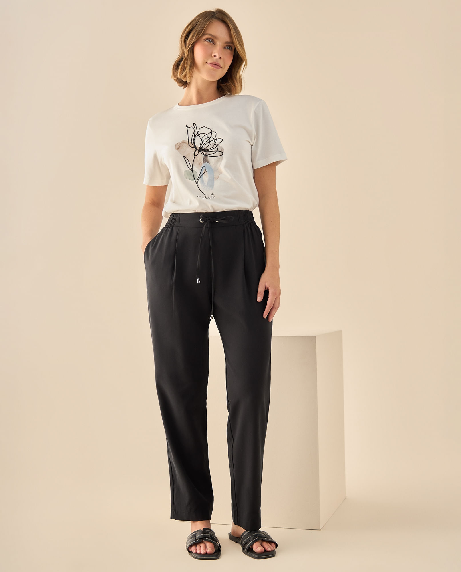Pantalón de Cintura Alta con Cordón