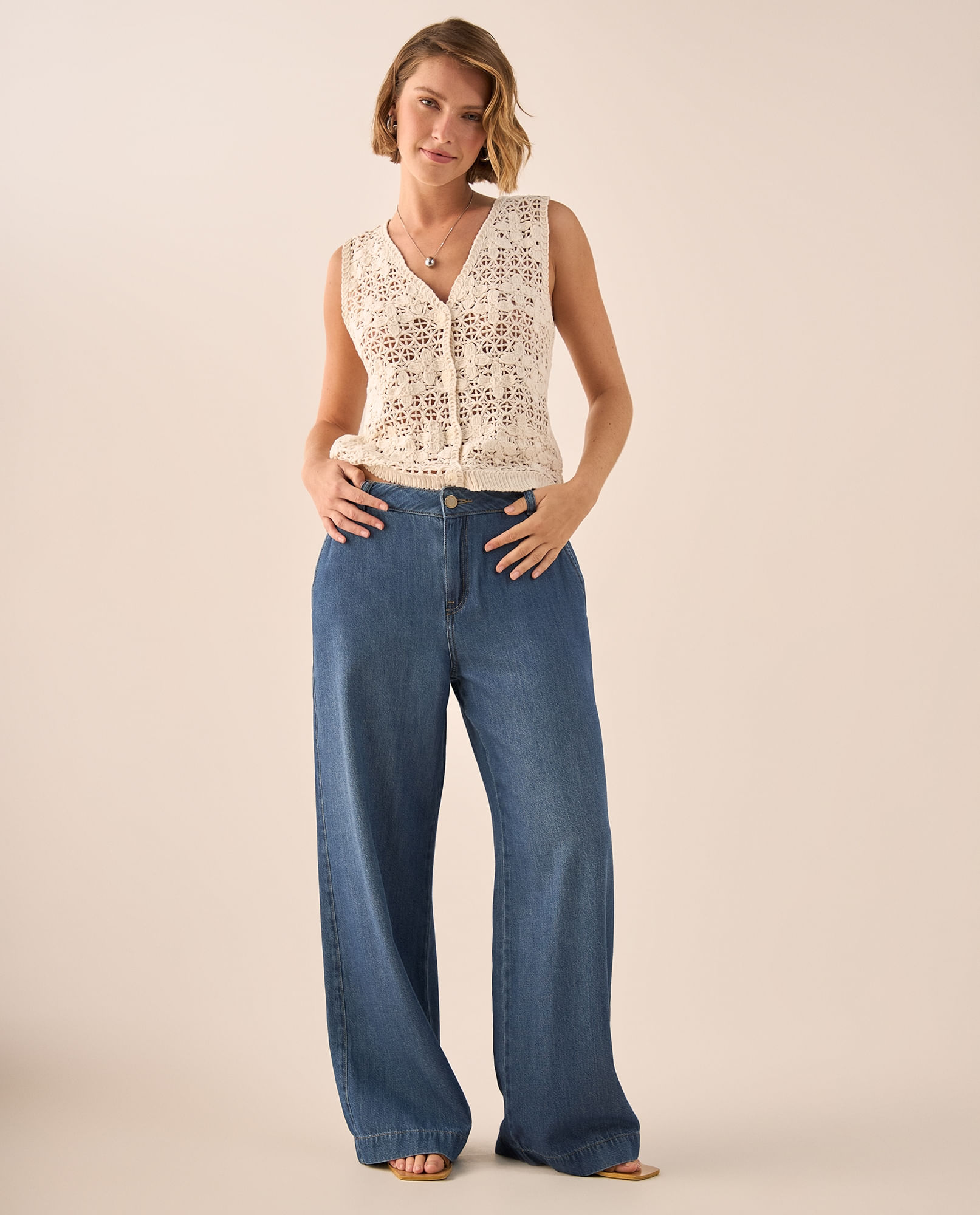 Jean Wide Leg Azul con Tiro Alto