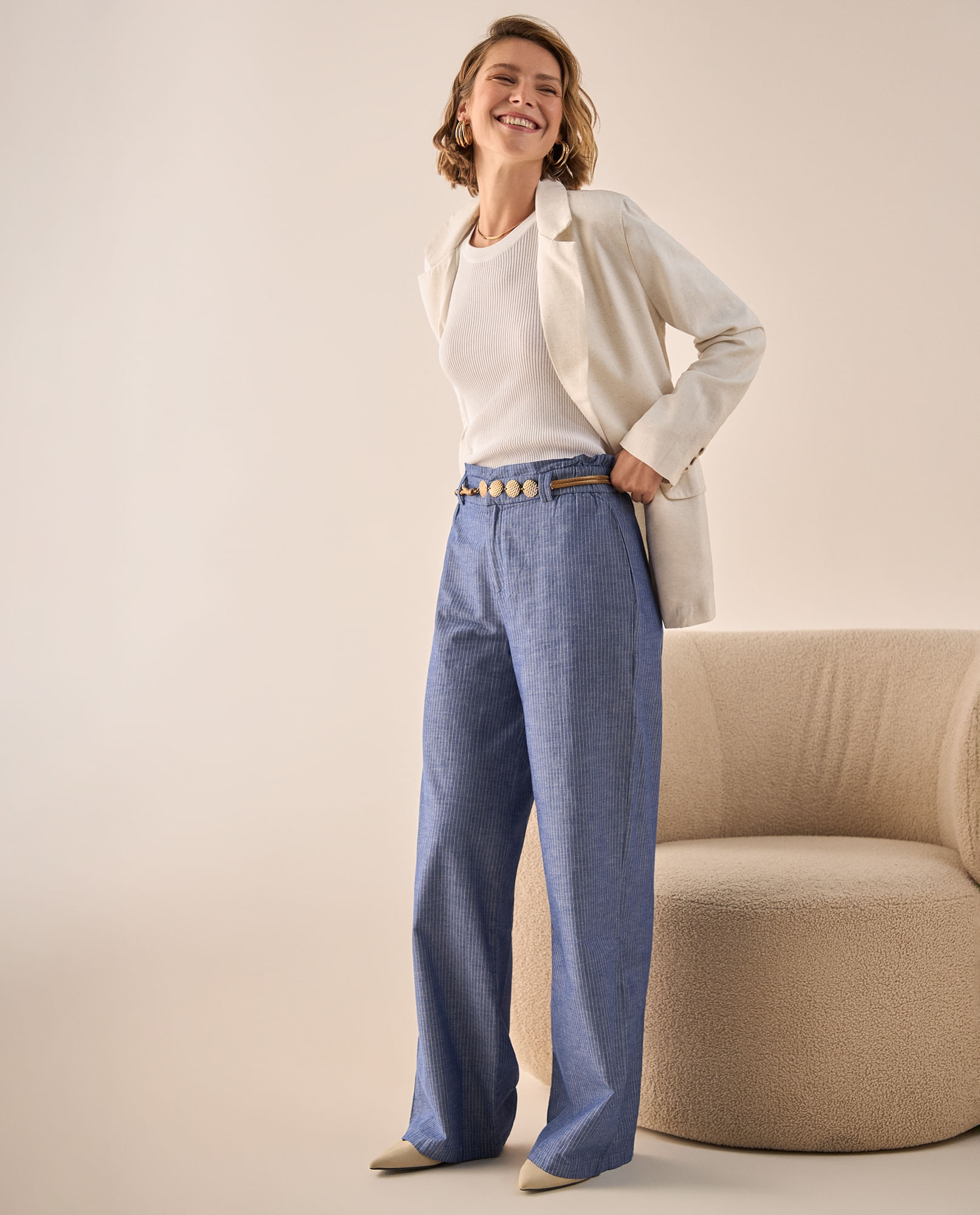 Pantalón Wide Leg con Rayas Verticales