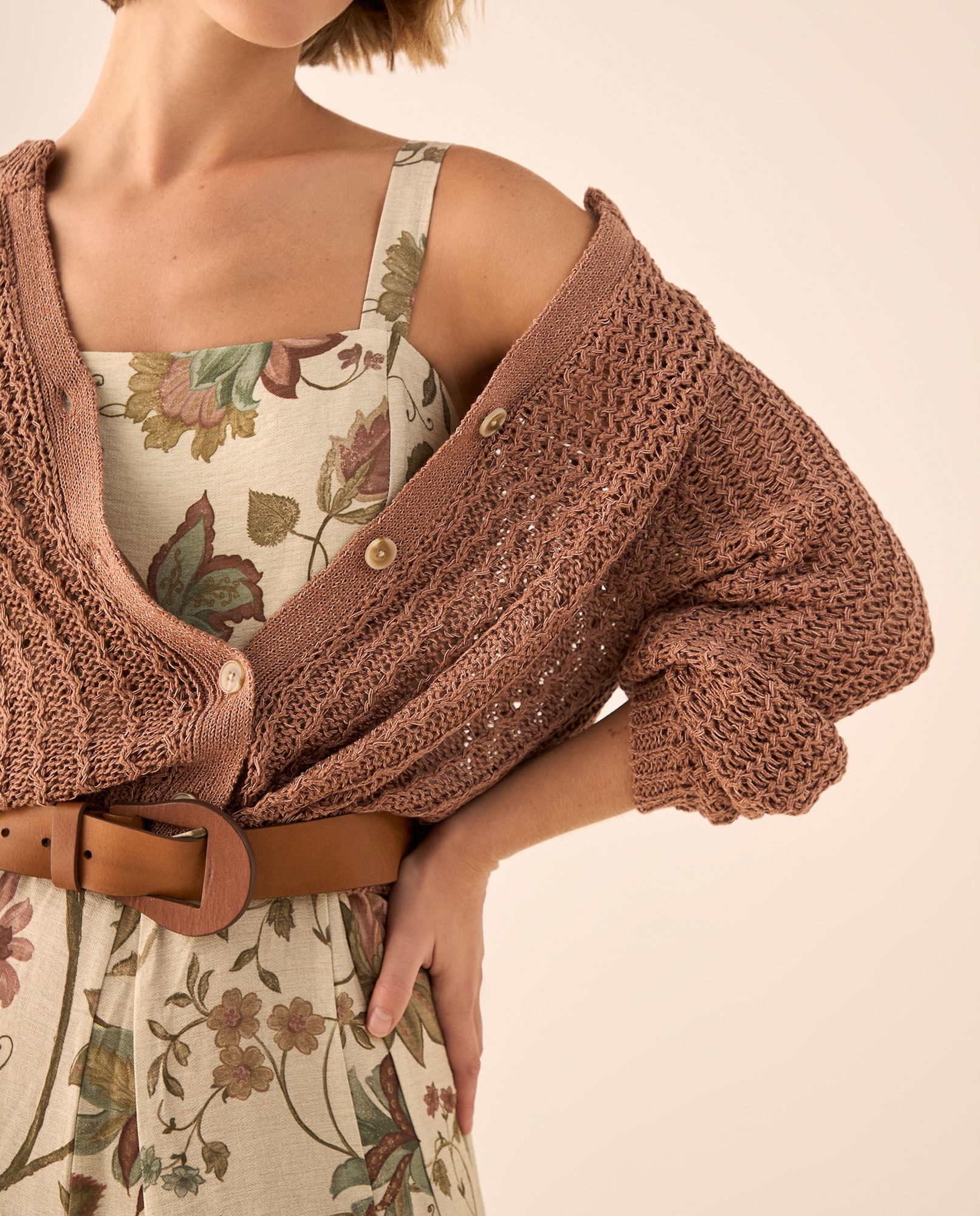 Cardigan Tejido Calado Café Ladrillo