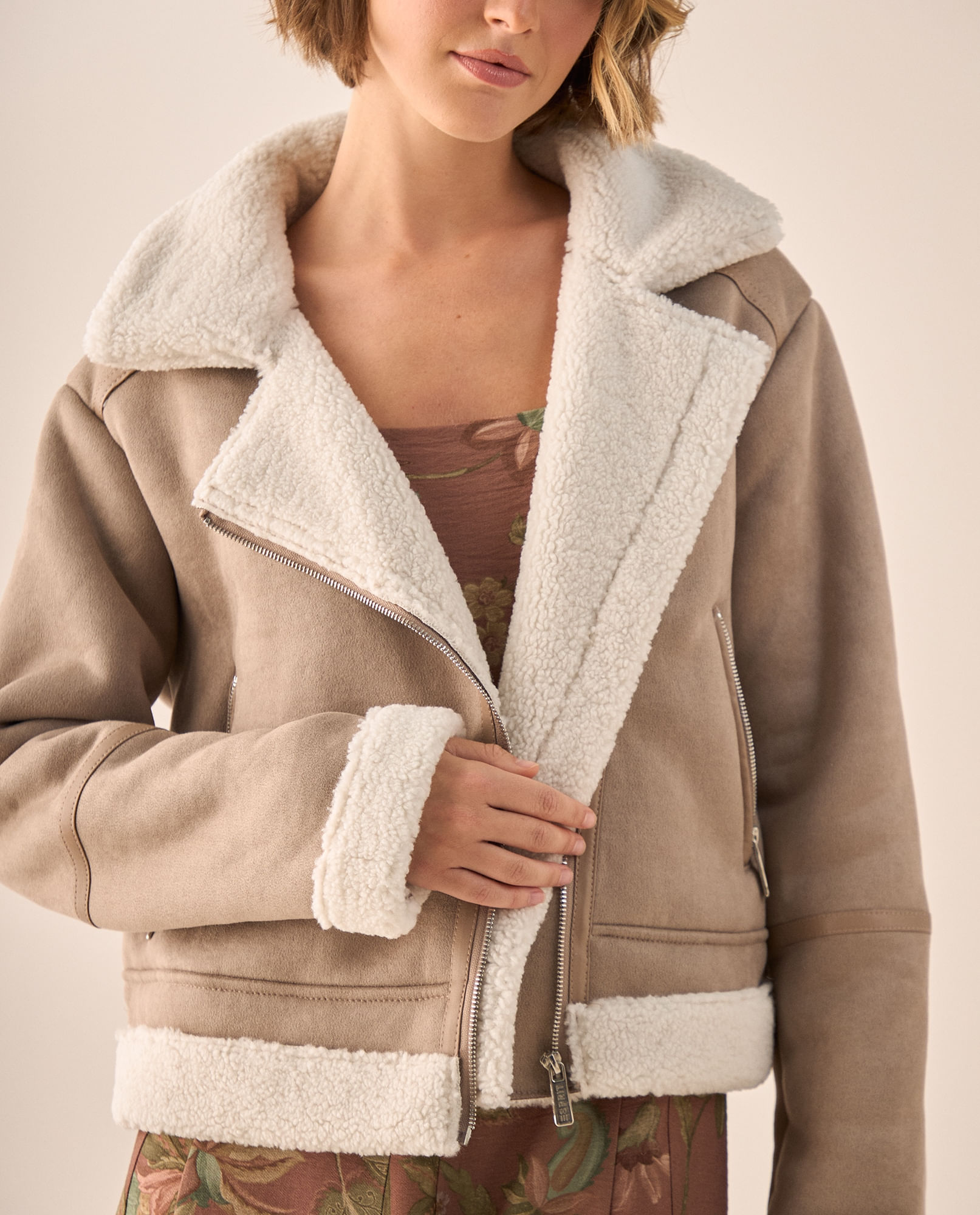 Chaqueta Aviador Sherpa Rosa Claro