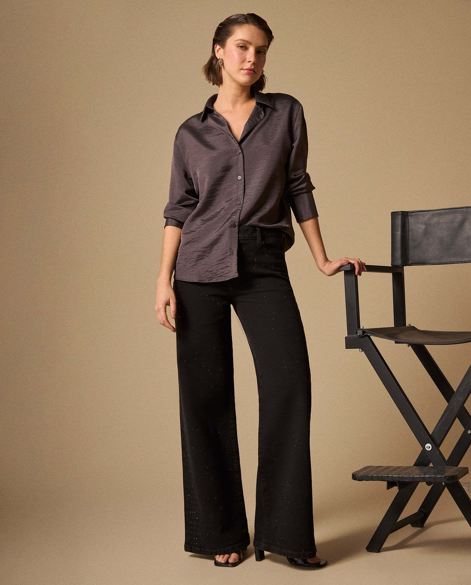 Jean Wide Leg Negro con Aplicaciones Brillantes