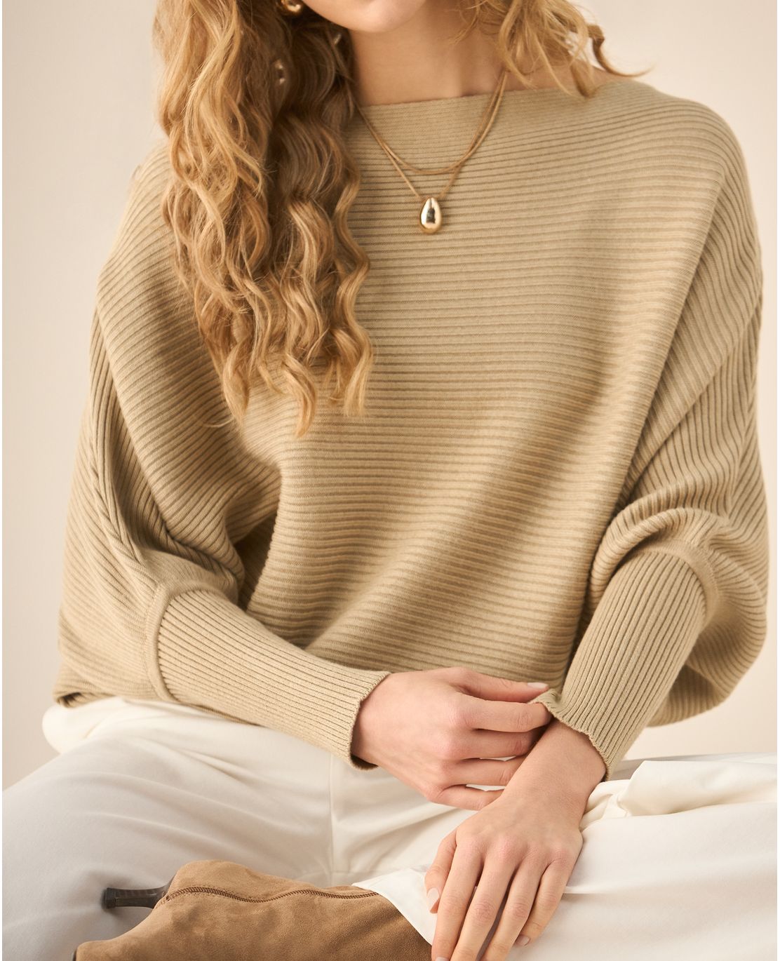Suéter Tejido Acanalado Off-Shoulder