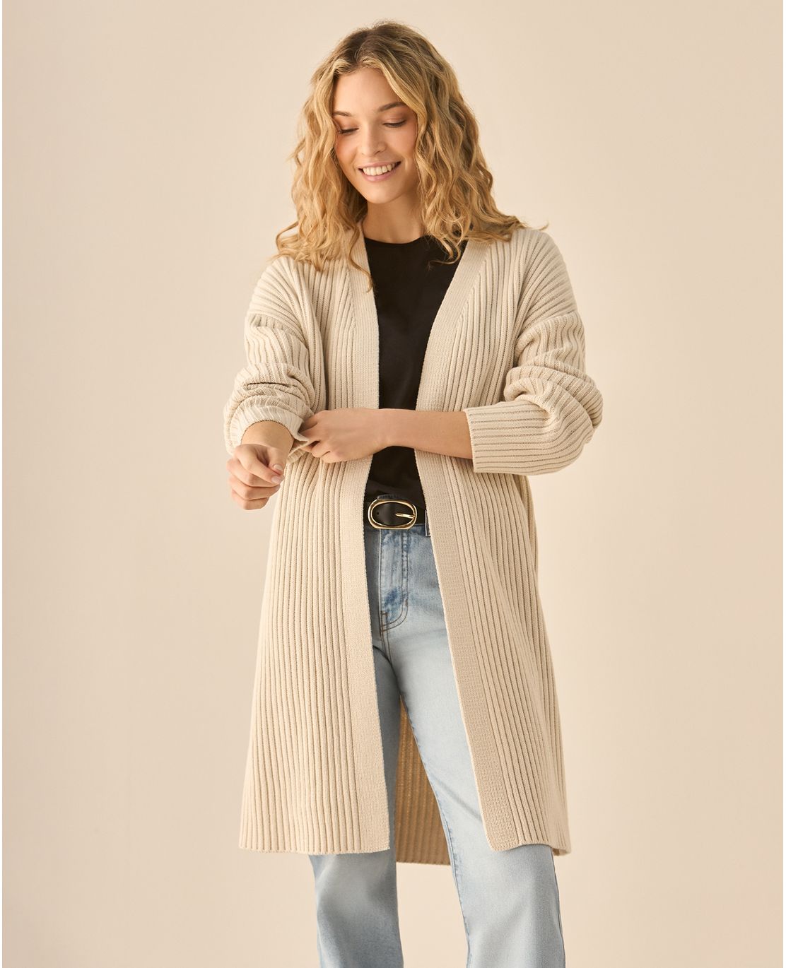 Cárdigan tejido de diseño abierto para mujer