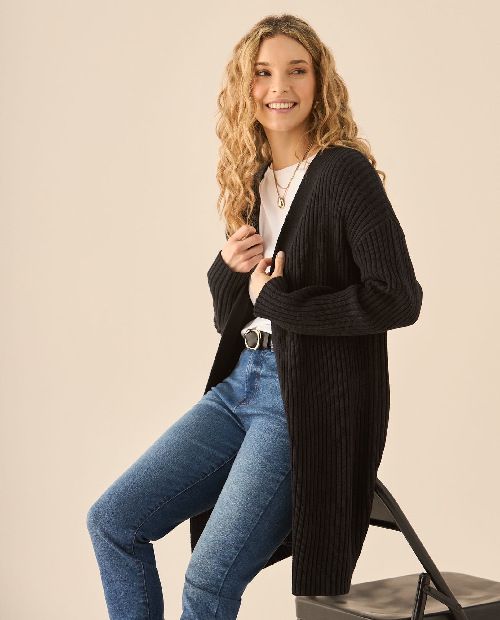 Cárdigan tejido de diseño abierto para mujer