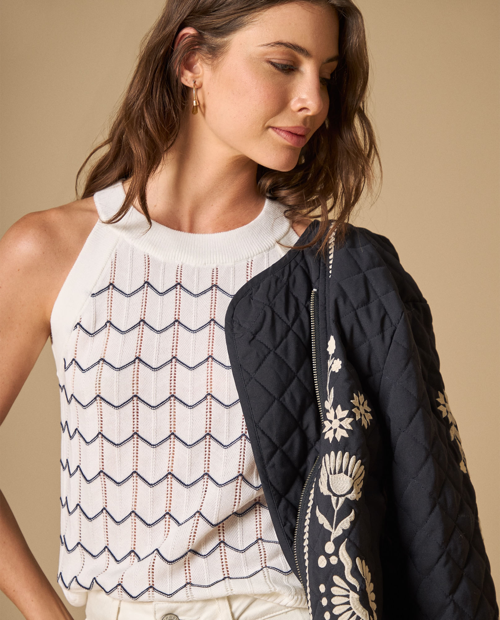 Camiseta sin mangas con patrón geométrico para mujer