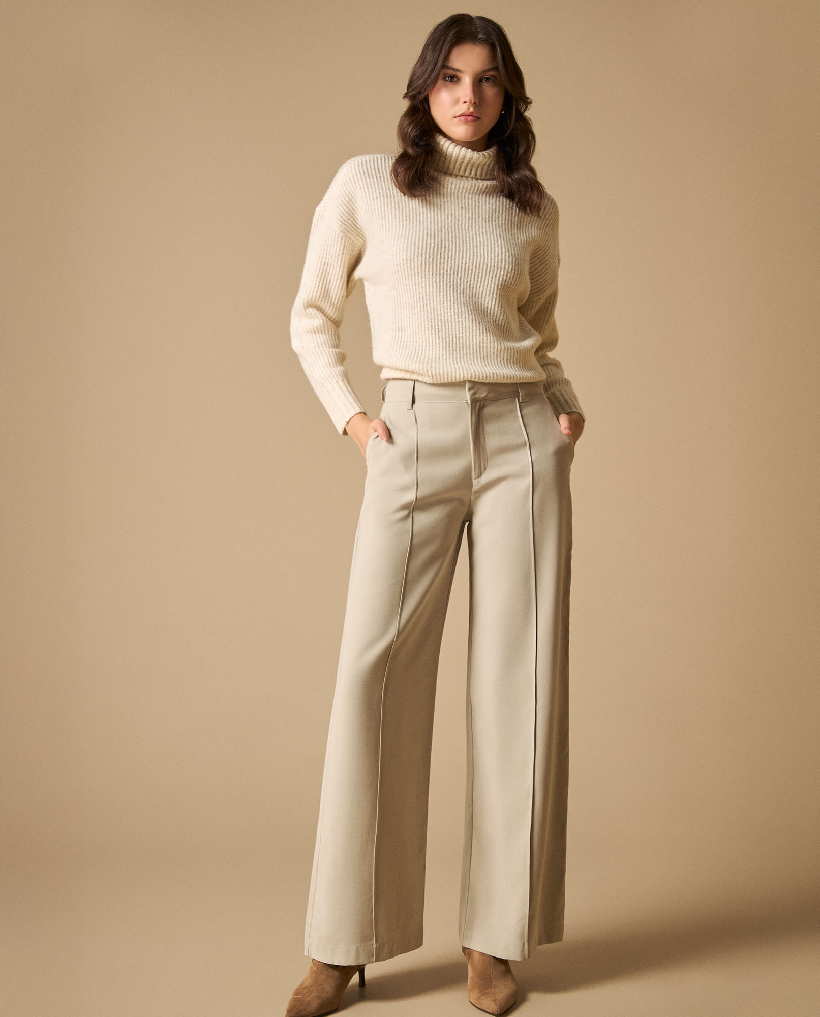 Pantalón wide leg talle alto para mujer