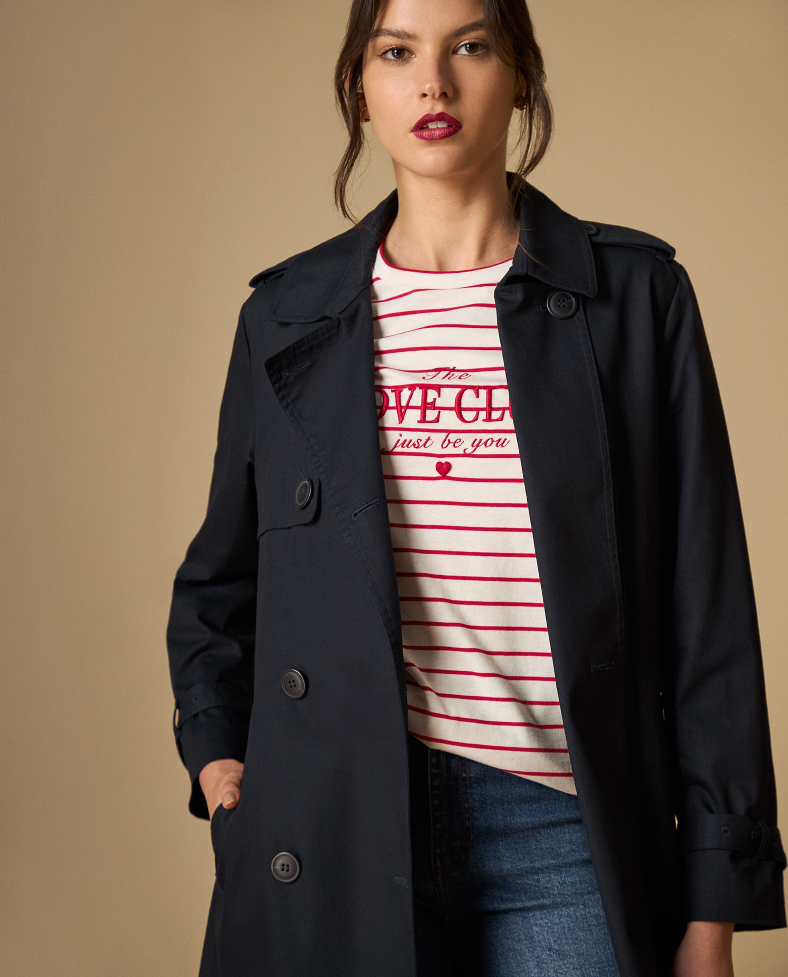 Camiseta rayas con estampado de corazones para mujer