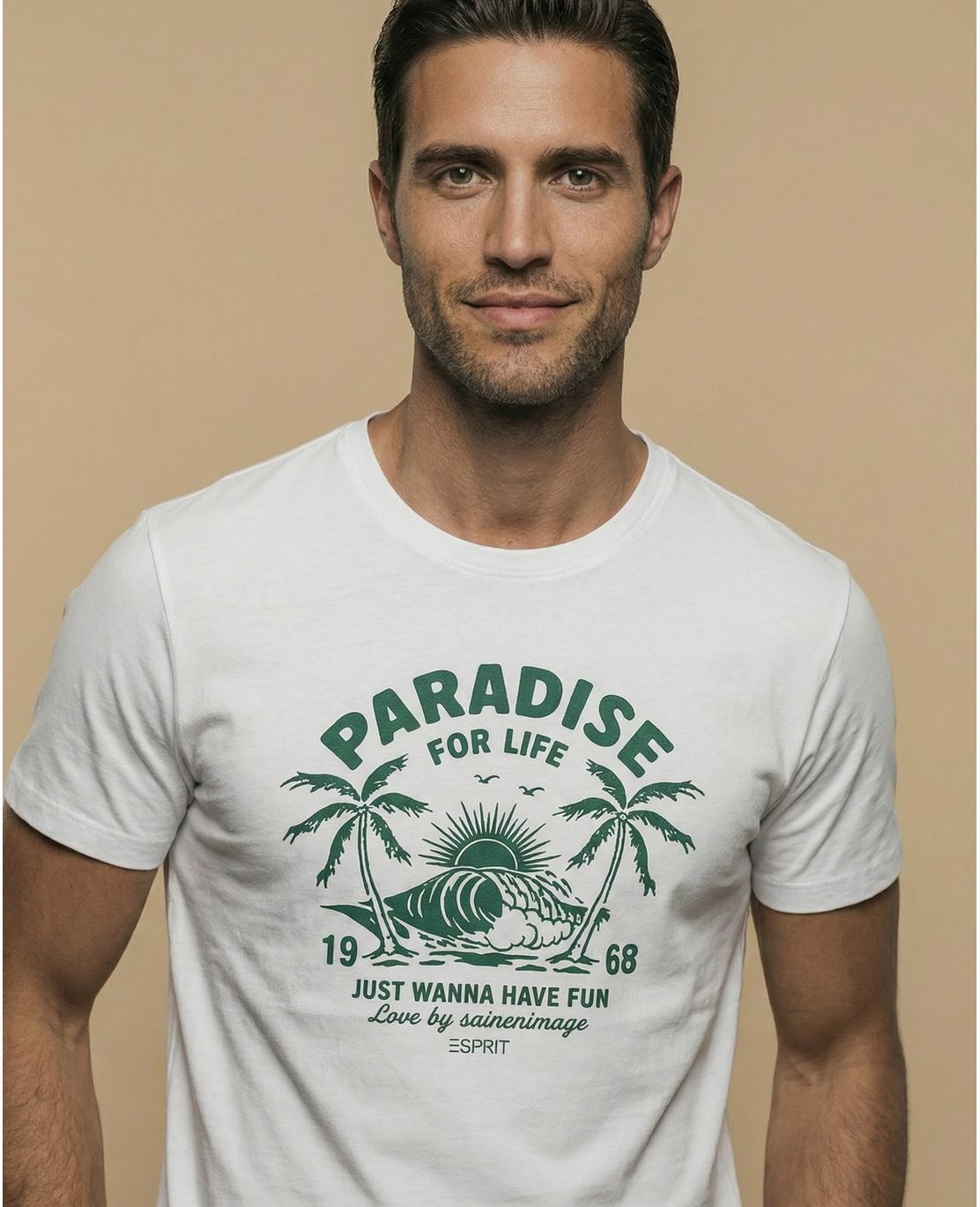 Camiseta manga corta con estampado tropical para hombre