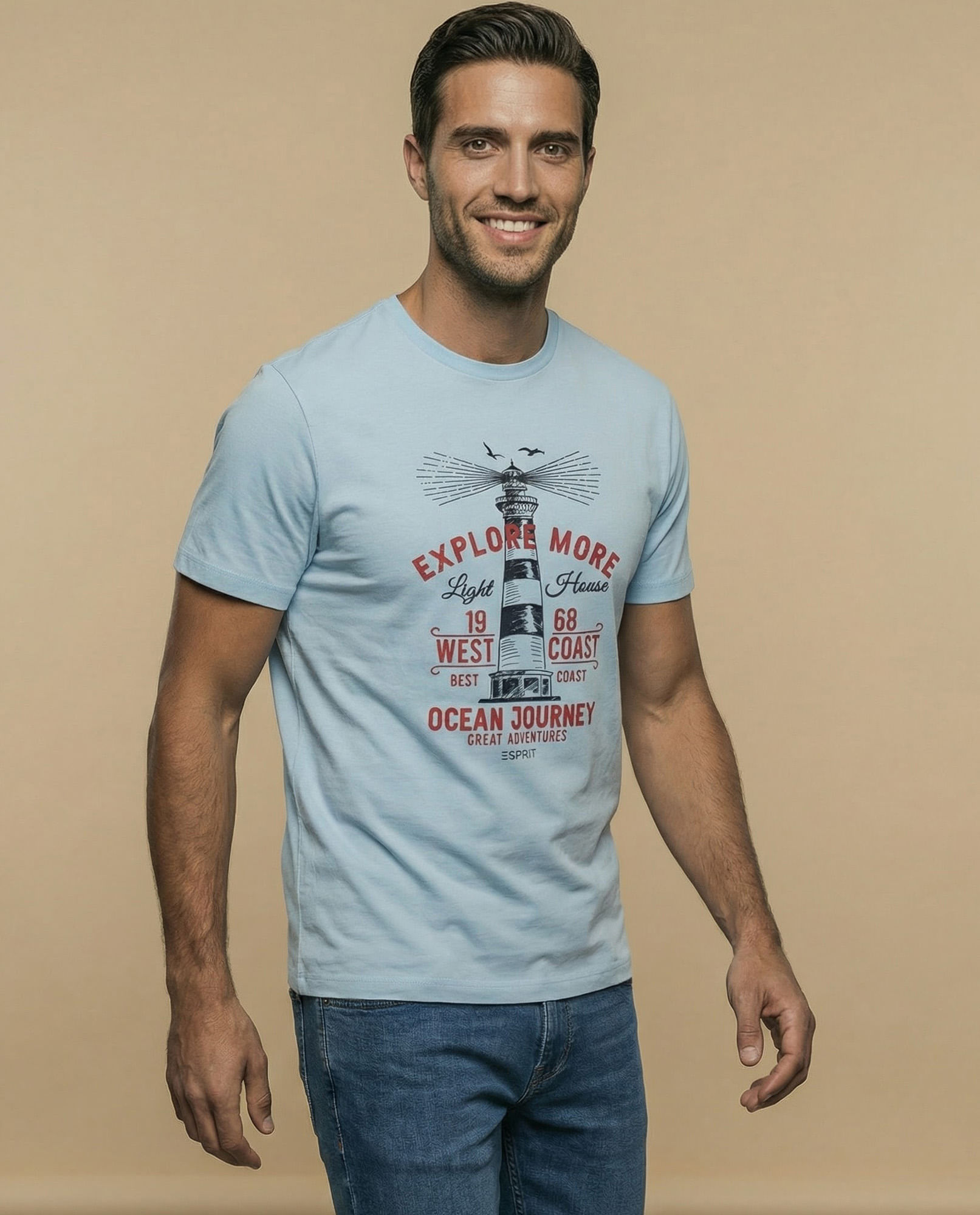 Camiseta básica manga corta con cuello redondo para hombre