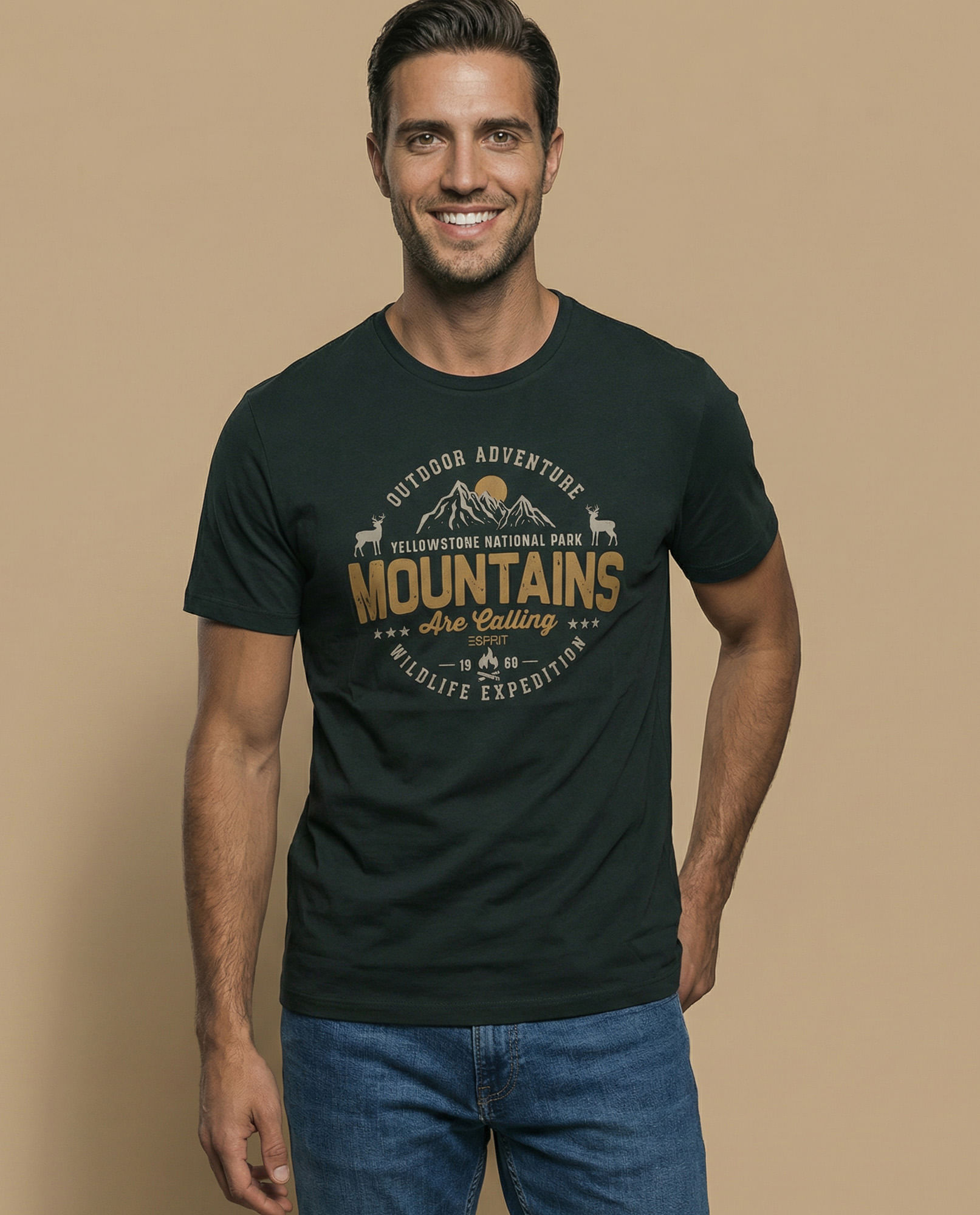 Camiseta manga corta con estampado de aventura para hombre