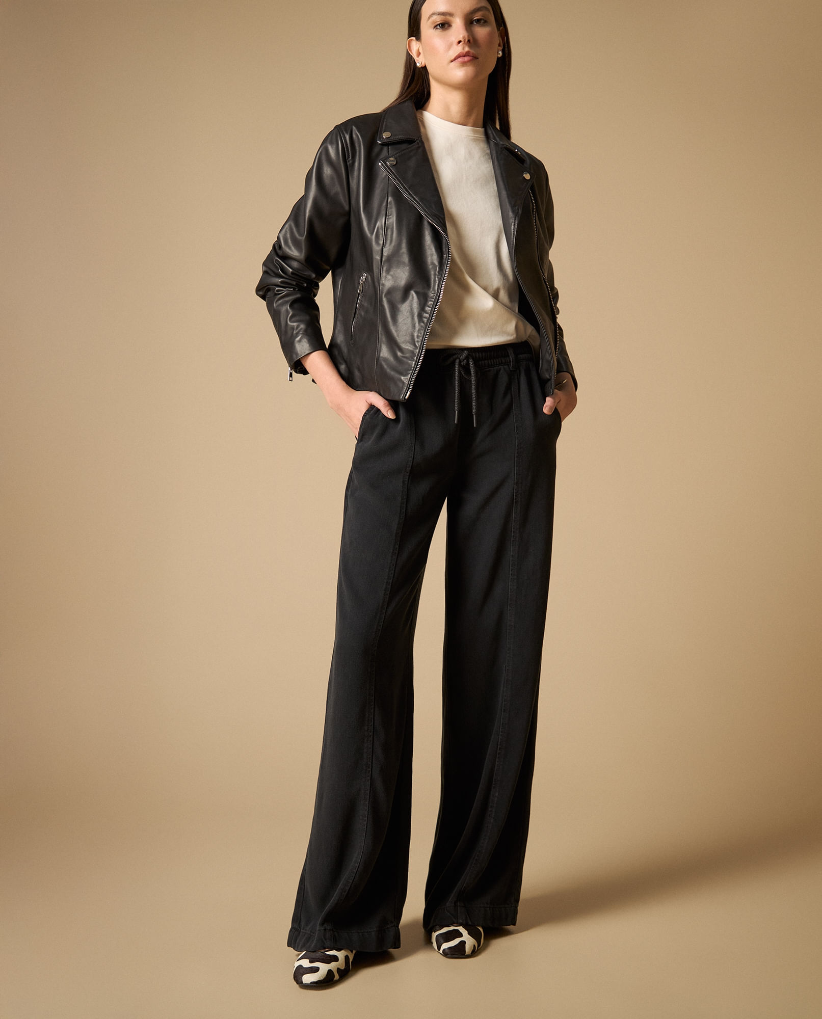 Pantalón palazzo con cordón ajustable para mujer