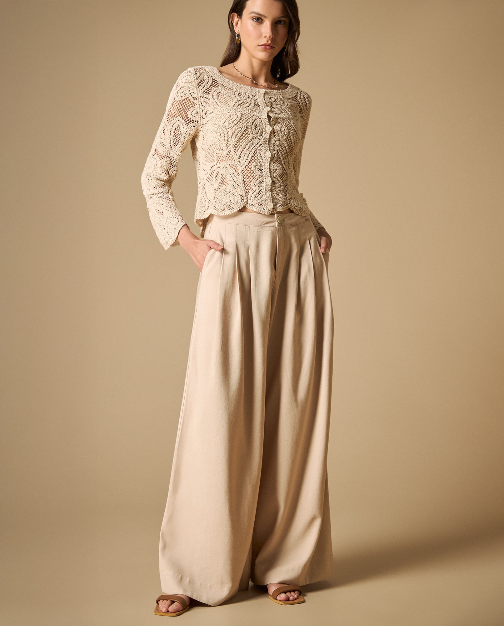 Pantalón palazzo talle alto con bolsillos para mujer