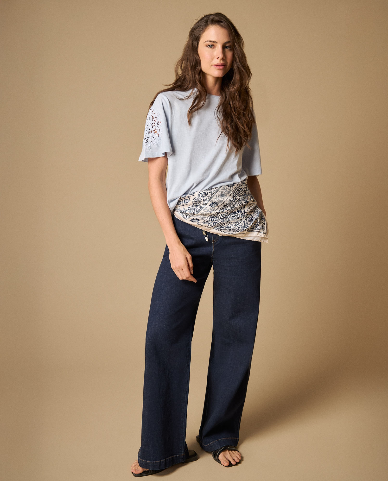 Pantalón wide leg con cintura elástica para mujer